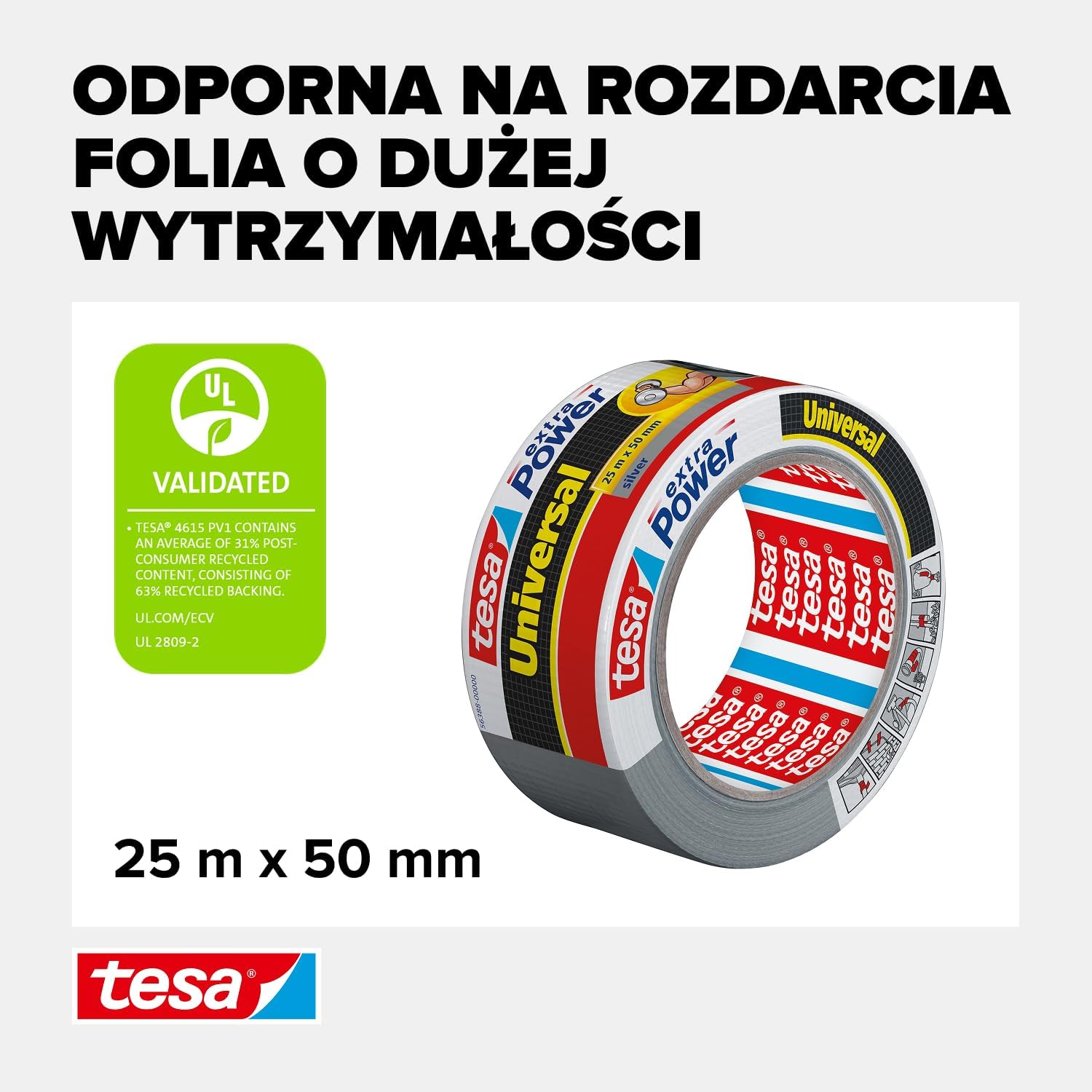 Taśma Naprawcza Duct Tape Tesa Mocna Wodoodporna 50 mm x 25 m Srebrna