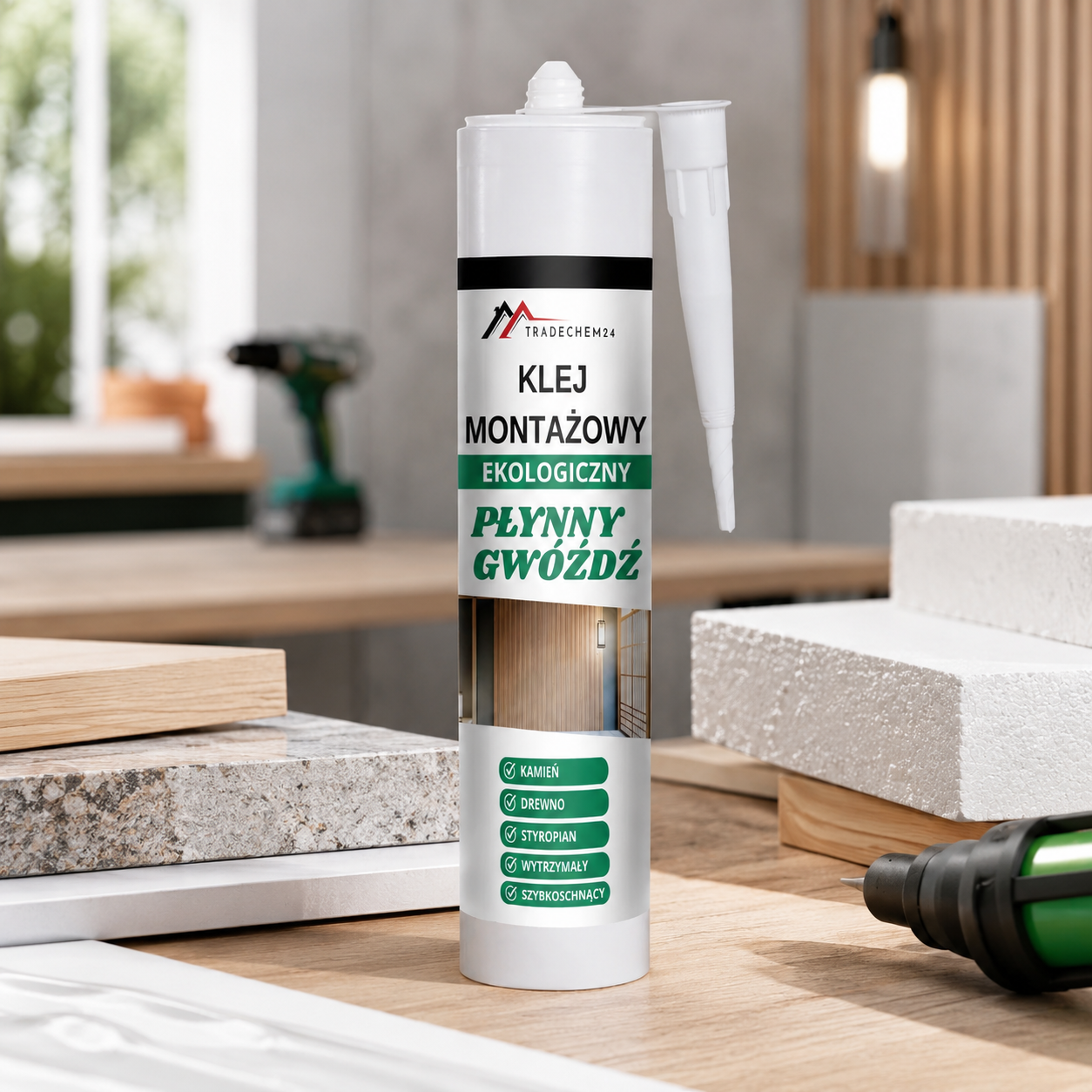 Klej Montażowy Ekologiczny Tradechem24 Uniwersalny Mocny Biały 300 ml