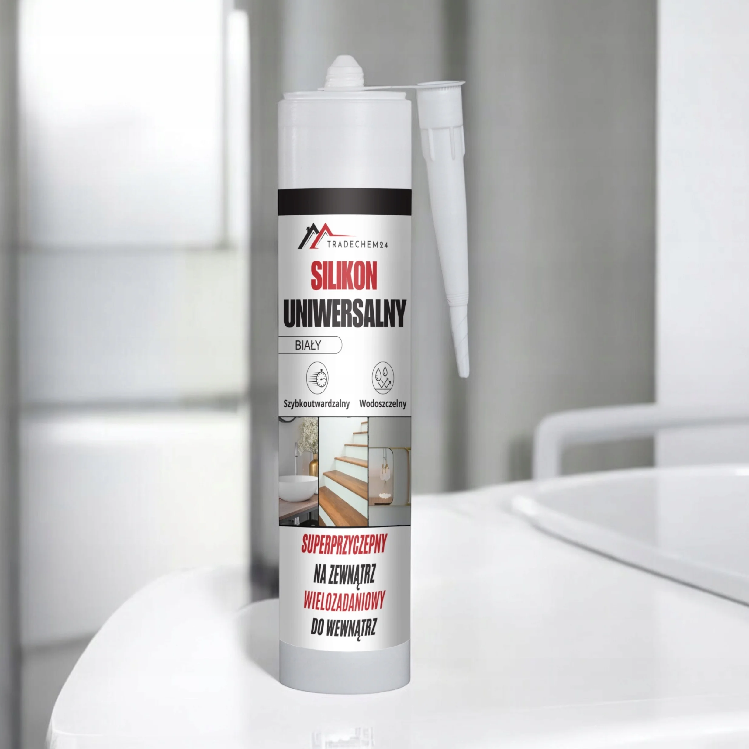 Silikon Budowlany Tradechem24 Uniwersalny Uszczelniacz Biały 300 ml