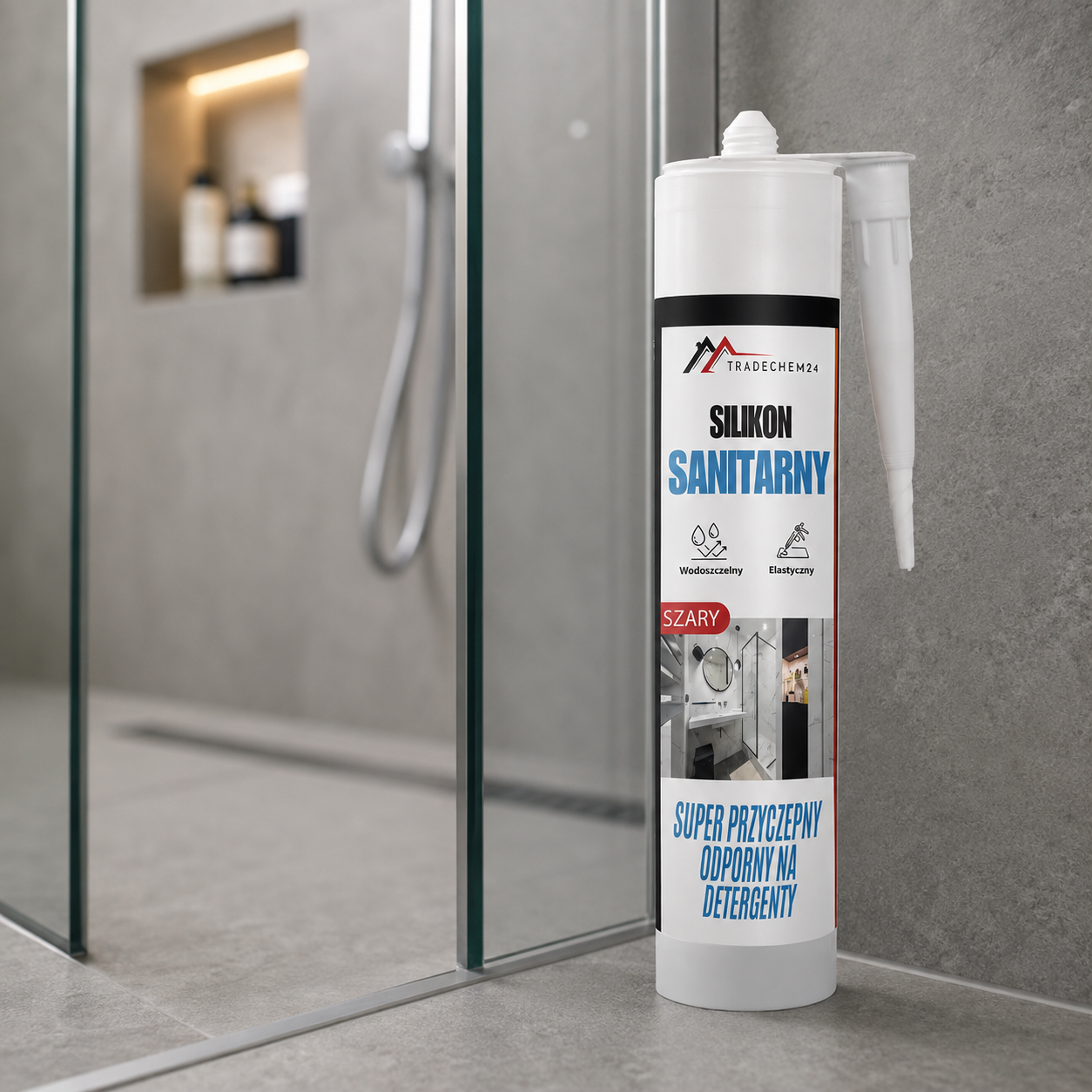 Silikon Sanitarny Tradechem24 Uniwersalny Uszczelniacz Szary 300 ml