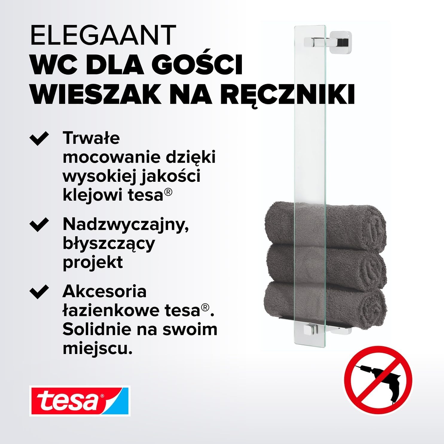 Uchwyt Łazienkowy Na Ręczniki Samoprzylepny Wiszący Tesa ELEGAANT Metalowy