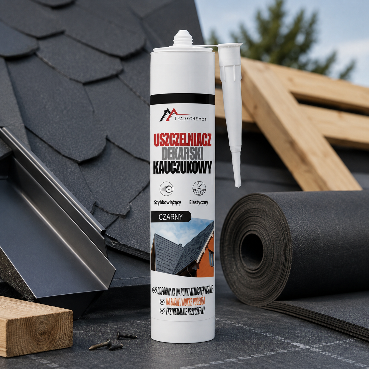 Uszczelniacz Dekarski Kauczukowy Tradechem24 Do Dachów Papy Czarny 300 ml