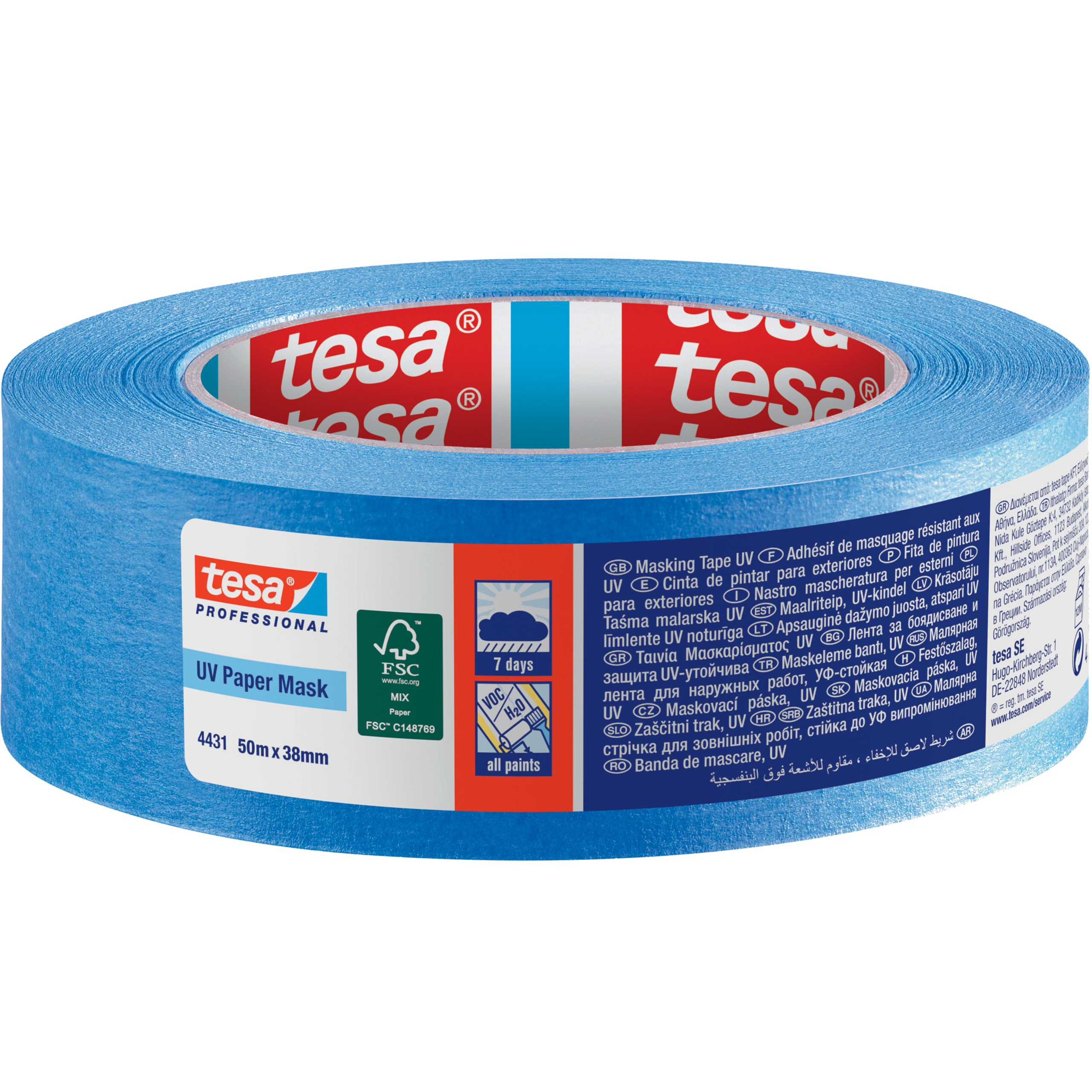 Taśma Malarska Papierowa Maskująca Tesa UV Tape 38 mm x 50m Niebieska