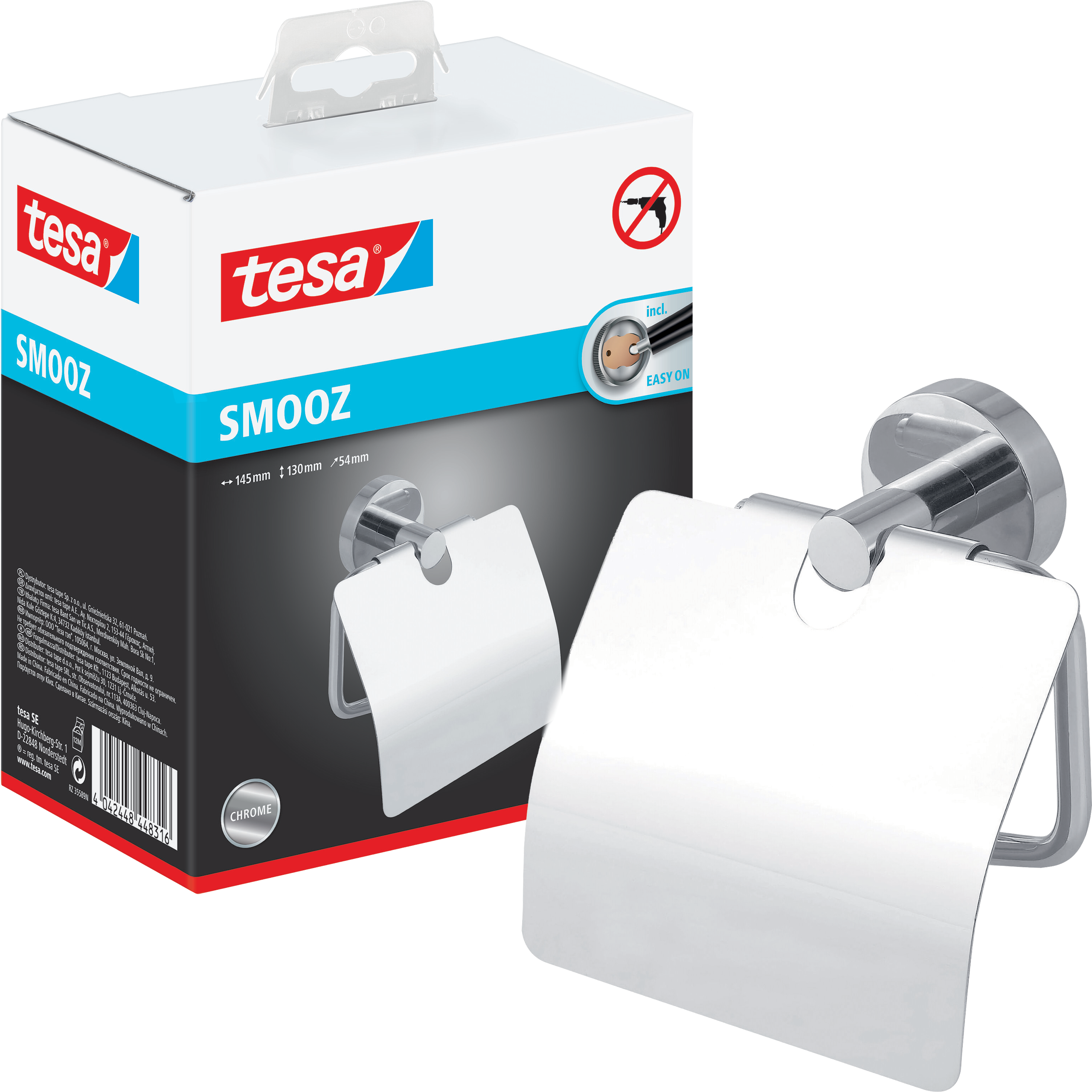 Uchwyt Na Papier Toaletowy Samoprzylepny Tesa SMOOZ Chromowany Metalowy