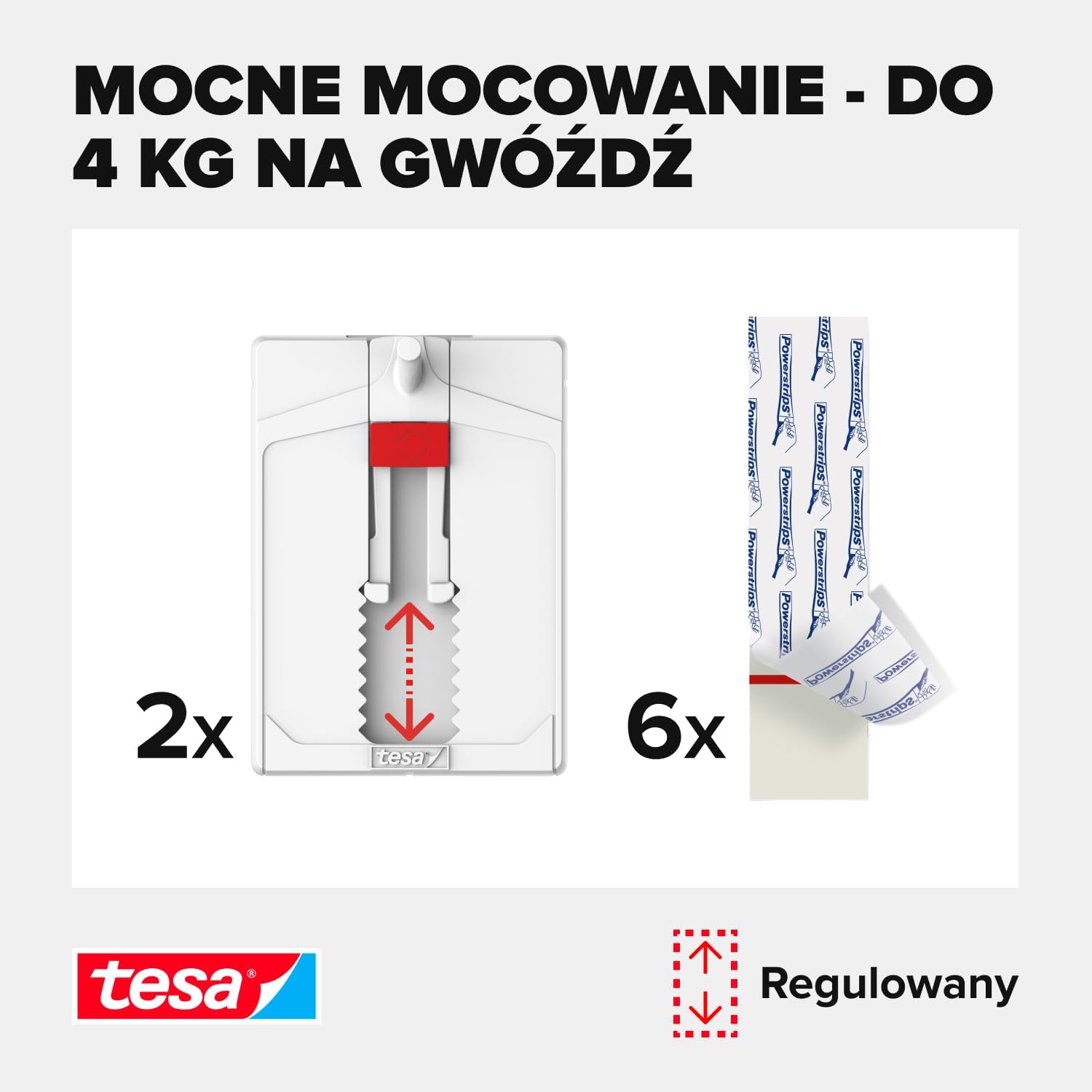Haczyki Samoprzylepne Tesa Gwóźdź Regulowany do Dekoracji Płytek Metalu 4kg
