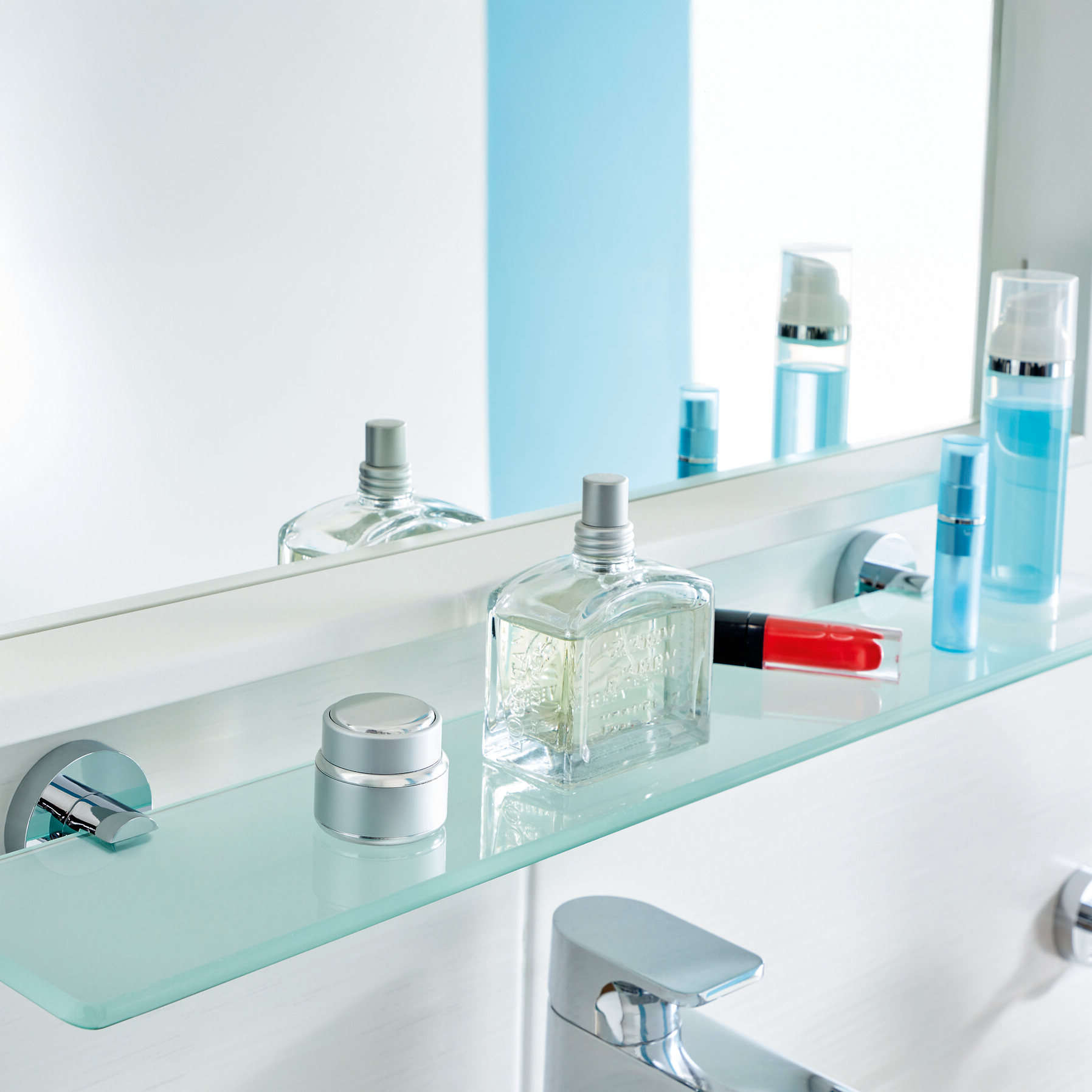 Półka Łazienkowa Pod Lustro Samoprzylepna Szklana Tesa SMOOZ Do Łazienki