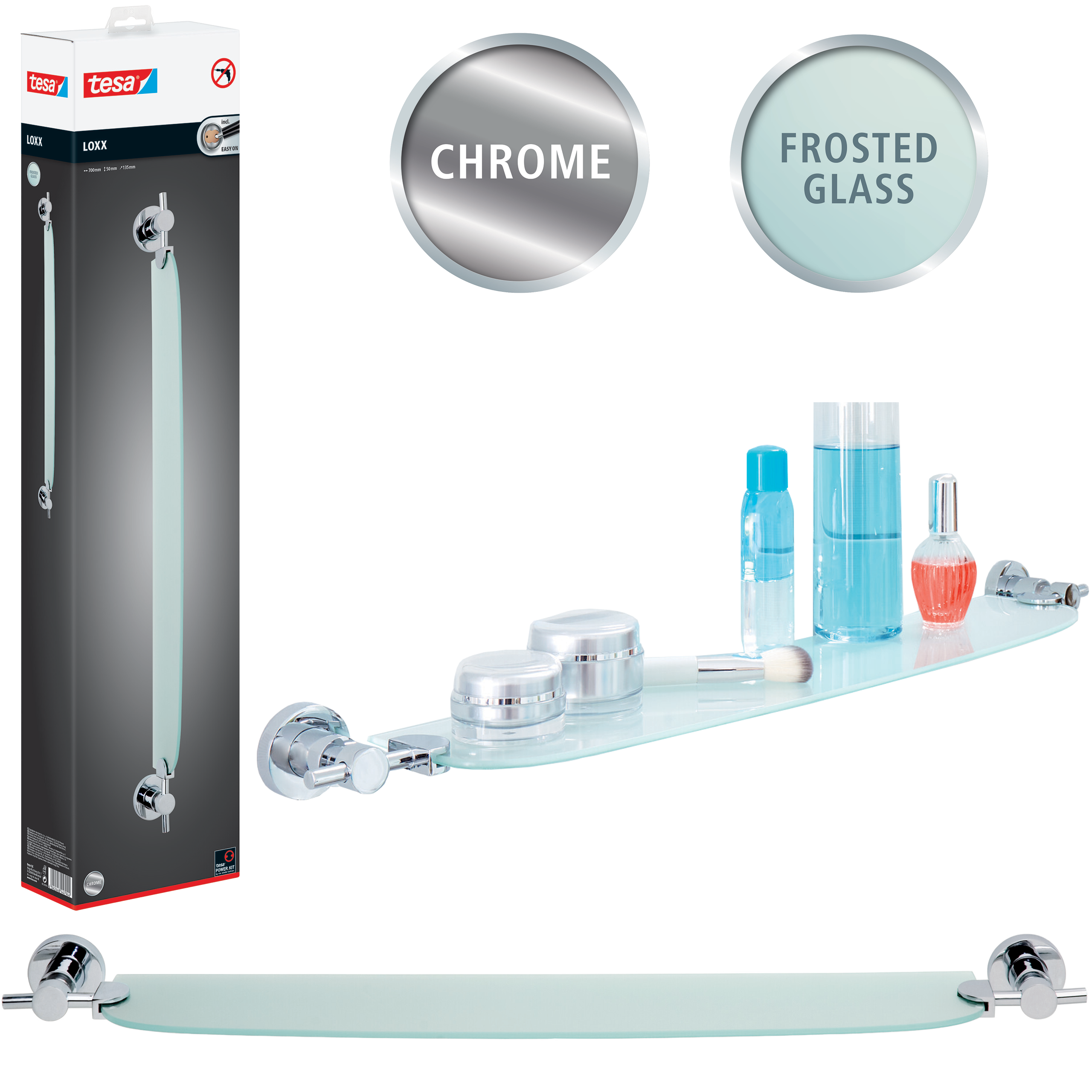 Półka Łazienkowa Pod Lustro Samoprzylepna Szklana Tesa LOXX Do Łazienki