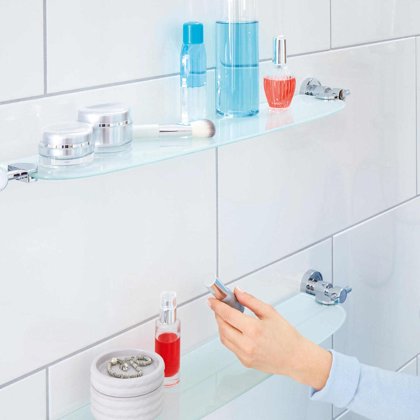 Półka Łazienkowa Pod Lustro Samoprzylepna Szklana Tesa LOXX Do Łazienki