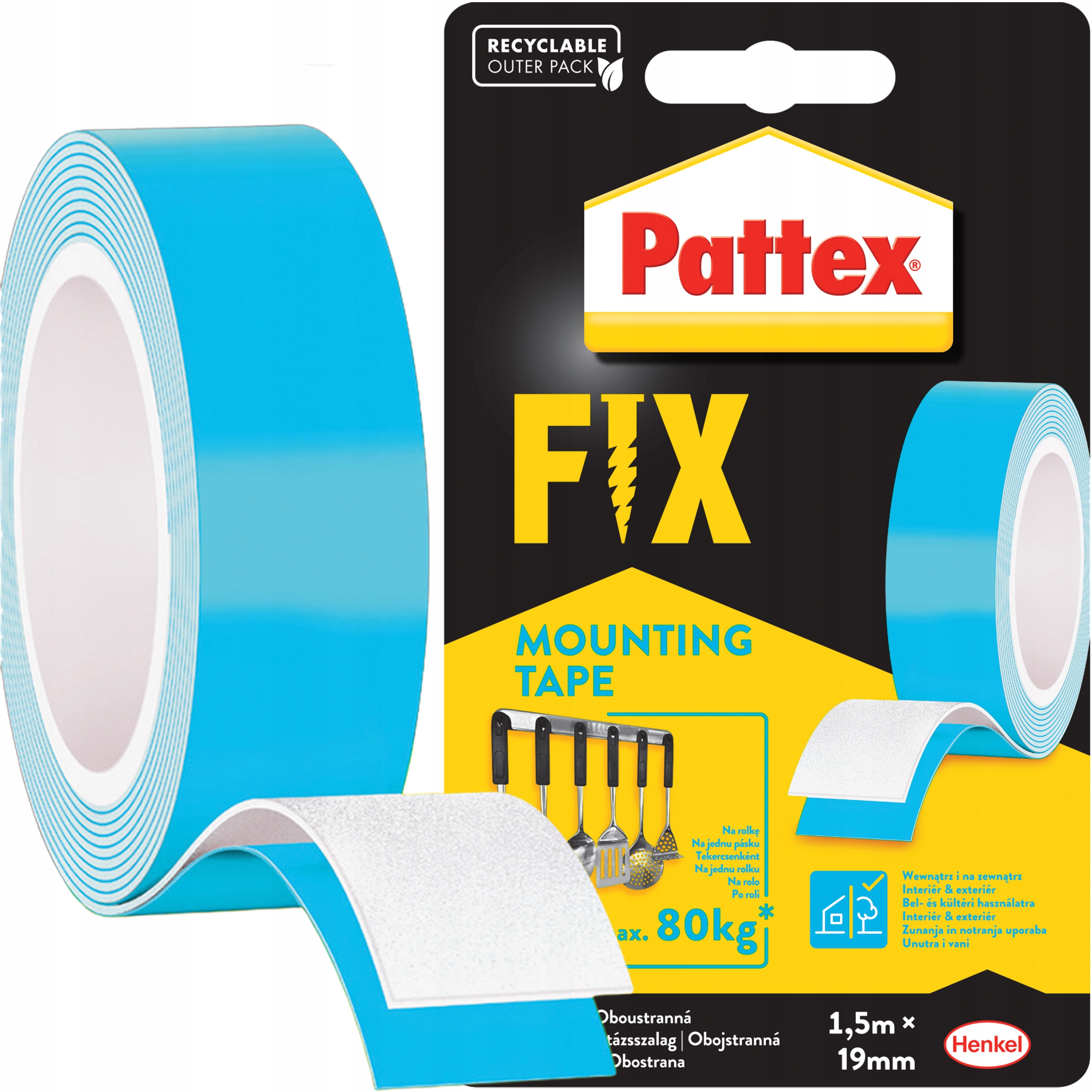 Dwustronna Taśma Klejąca Montażowa Pattex Mocna Samoprzylepna 1,5m x 19mm