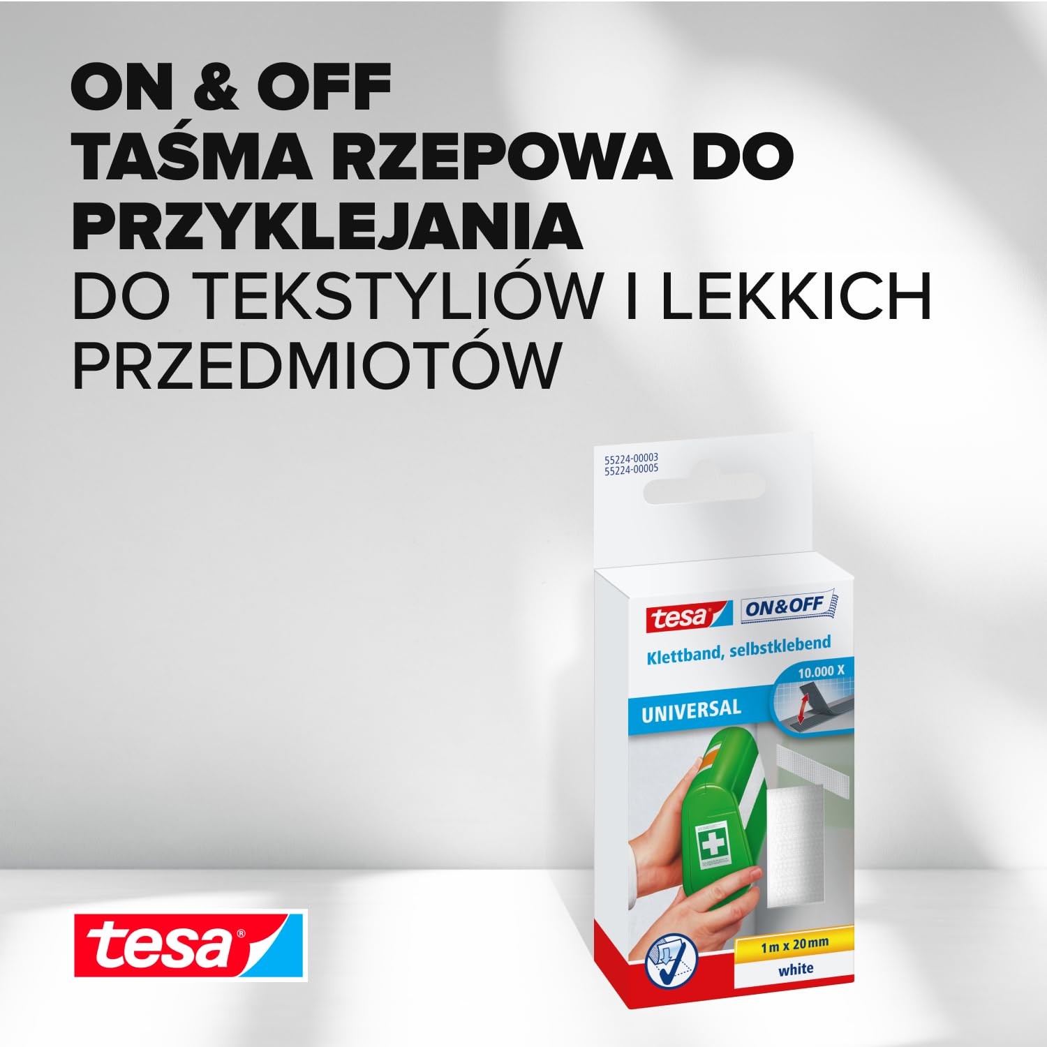 Rzep Montażowy Samoprzylepny Tesa Mocna Taśma Rzepowa 20 mm x 1 m Biały
