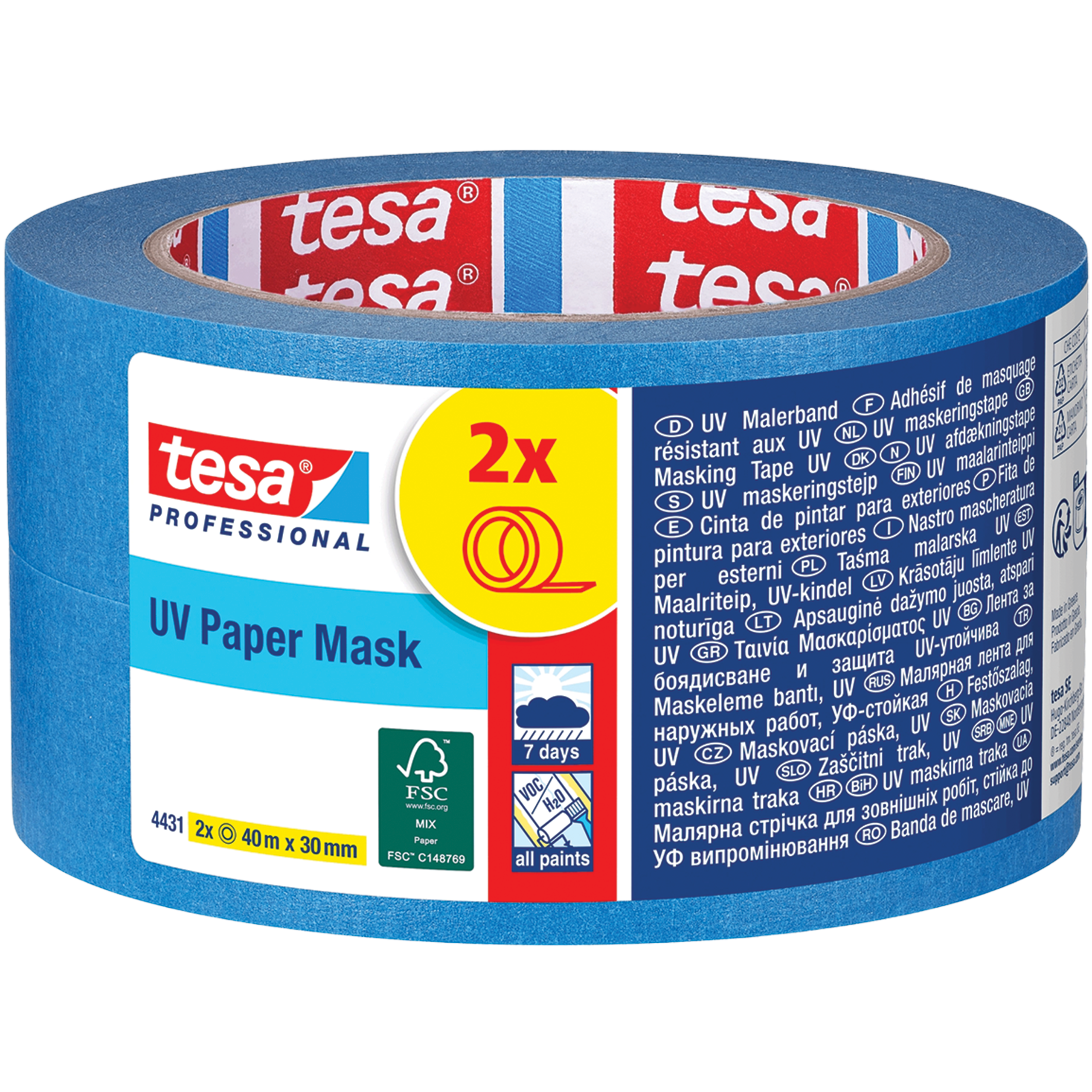 Taśma Malarska Papierowa Maskująca Tesa UV Tape 2x 30 mm x 40m Niebieska