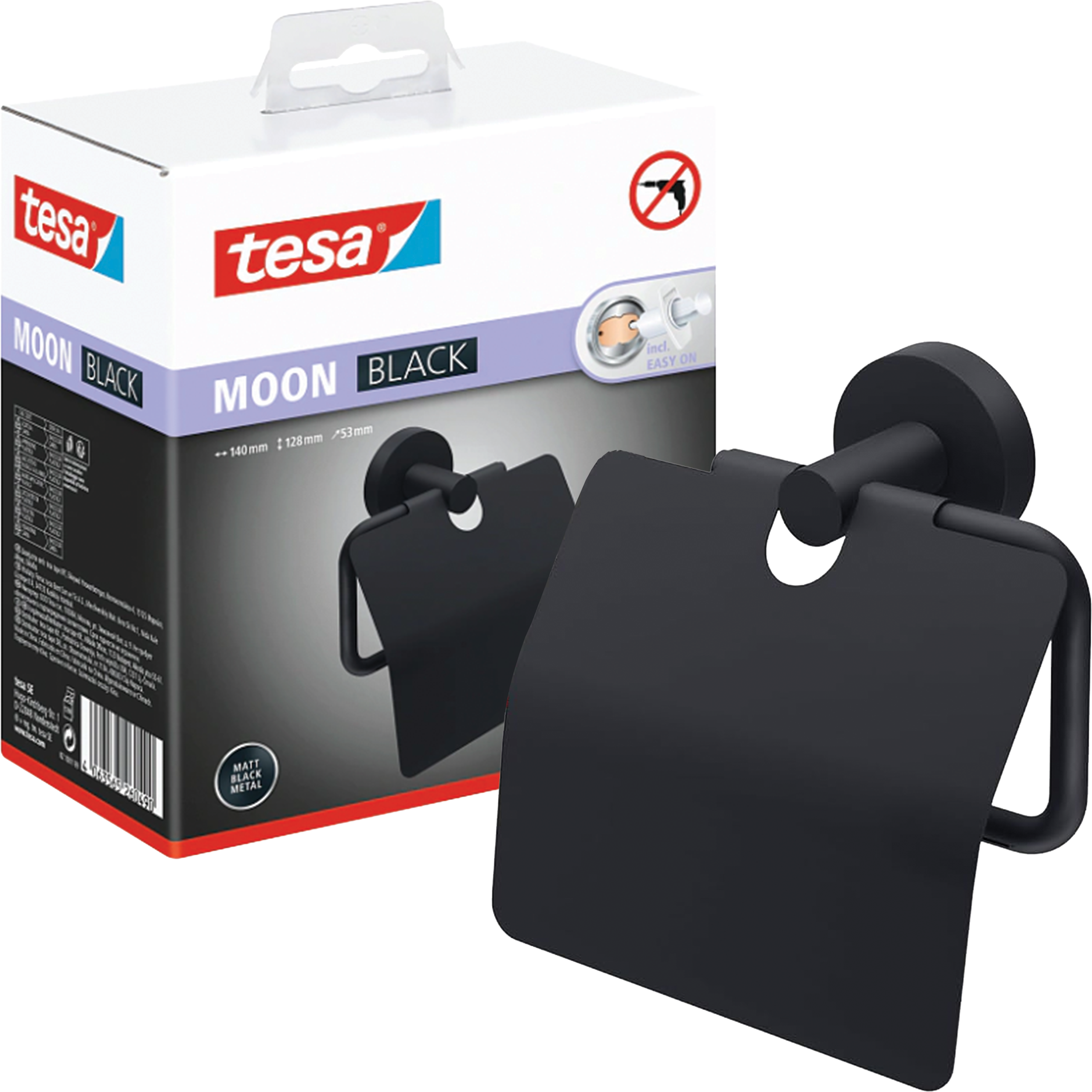 Uchwyt Na Papier Toaletowy Samoprzylepny Wiszący Tesa MOON BLACK Metalowy