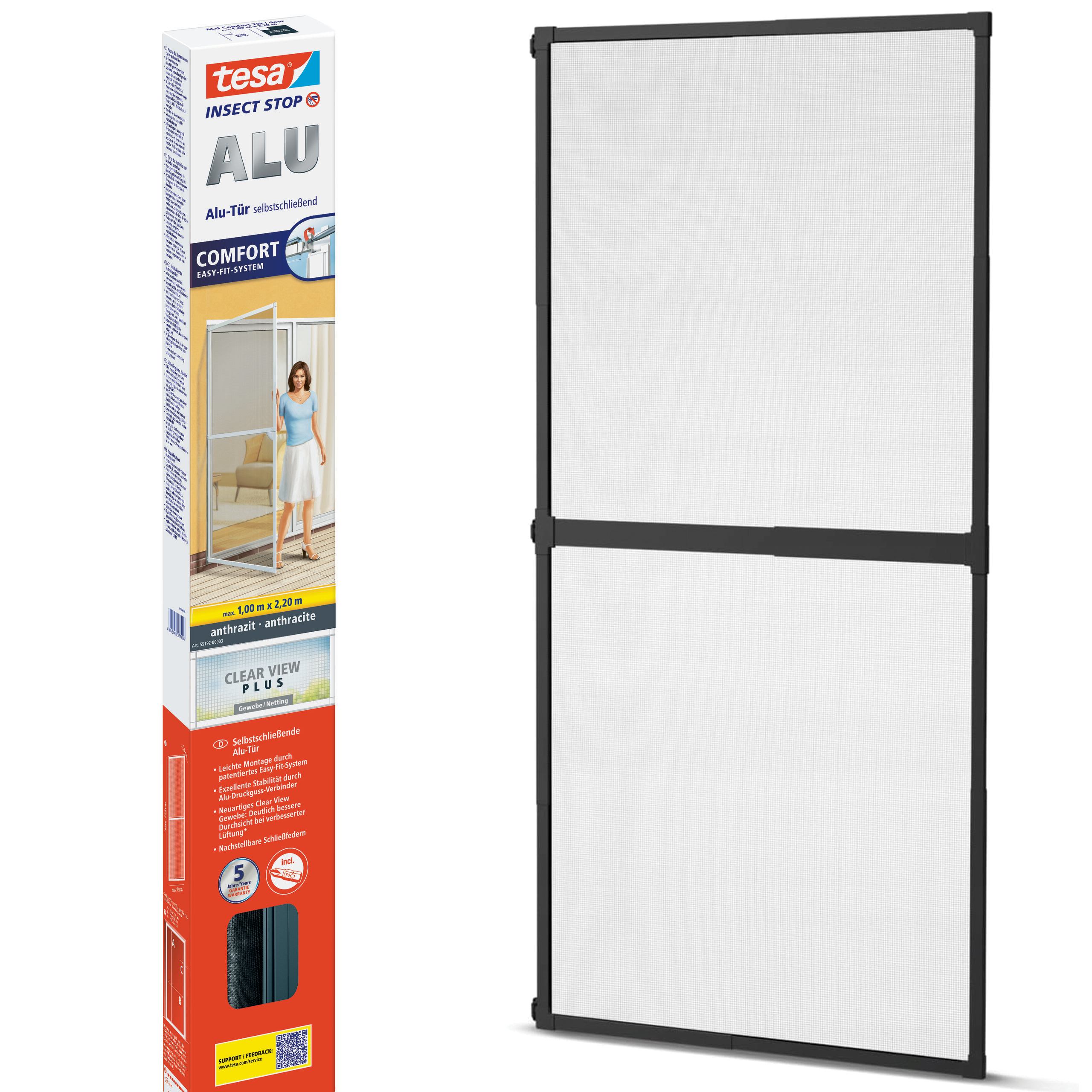 Moskitiera Na Drzwi Aluminiowa Tesa Siatka Na Owady 100 x 220 cm Antracyt