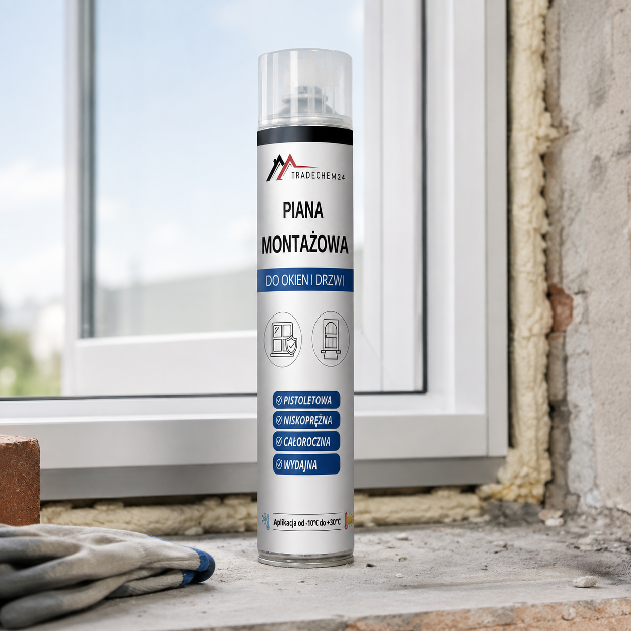 Piana Montażowa Pistoletowa Tradechem24 Pianka PU Do Okien Drzwi 750ml