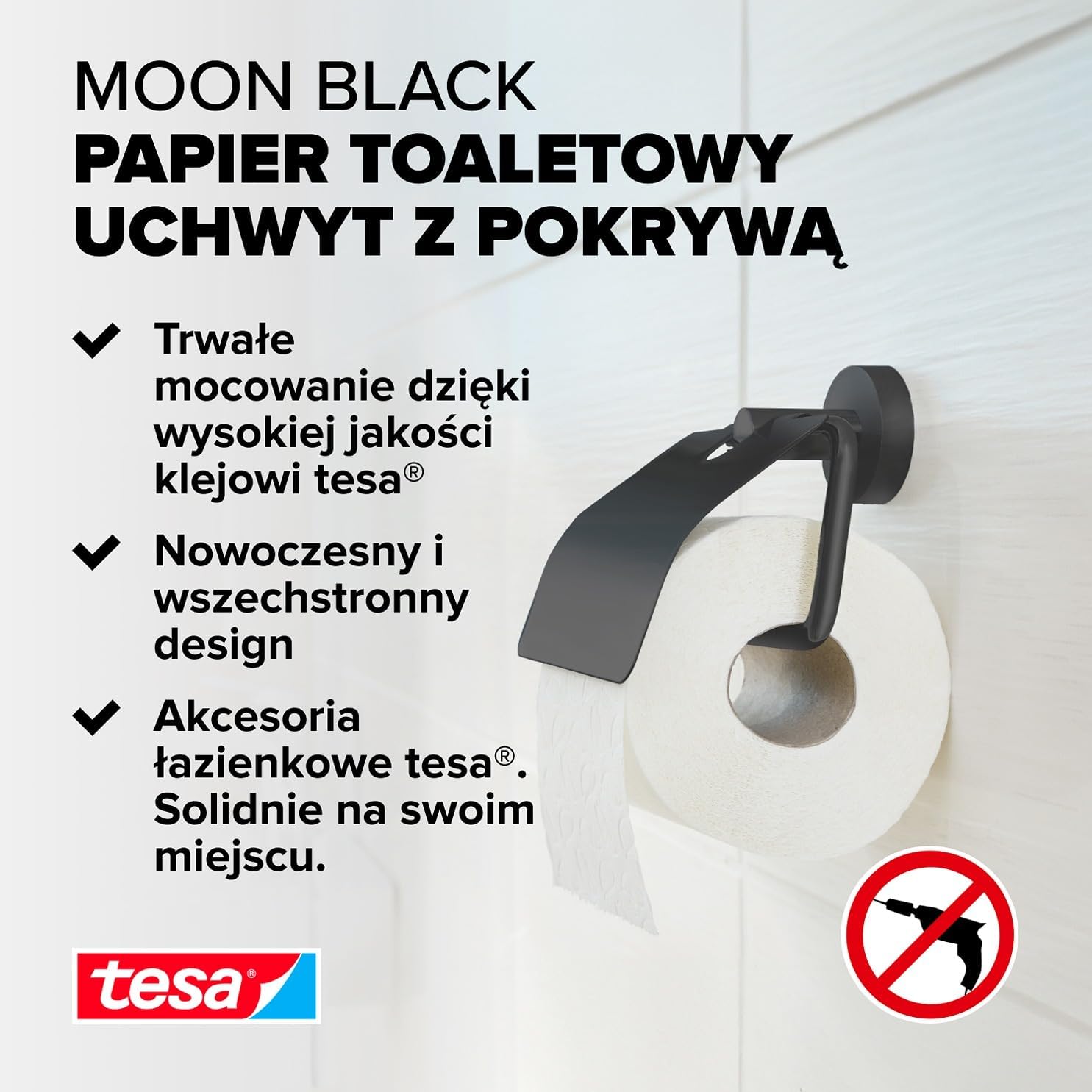 Uchwyt Na Papier Toaletowy Samoprzylepny Wiszący Tesa MOON BLACK Metalowy