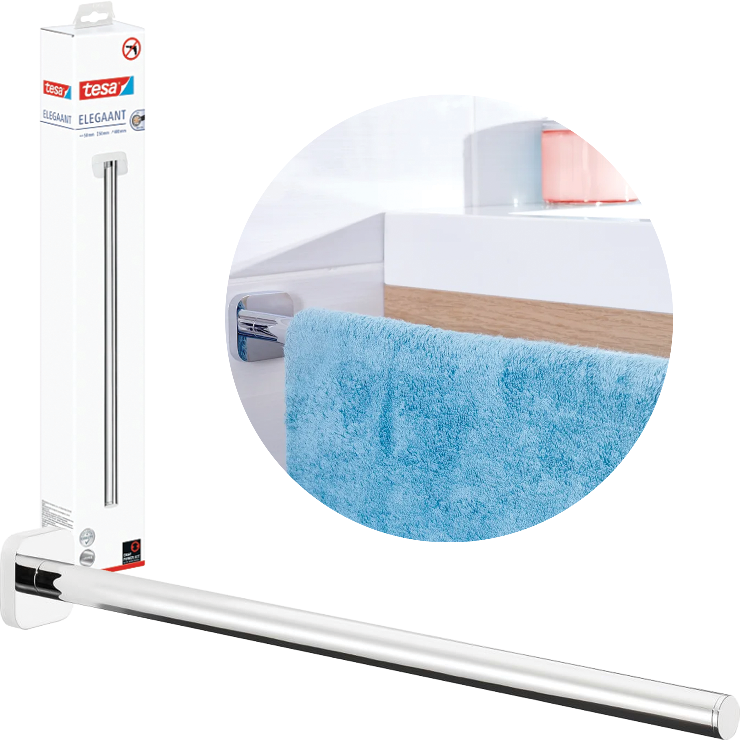 Wieszak Łazienkowy Na Ręczniki Samoprzylepny Tesa ELEGAANT Metalowy