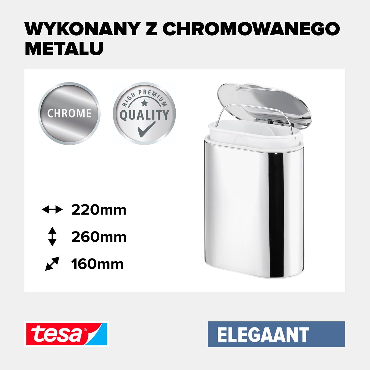 Kosz Na Śmieci Łazienkowy Samoprzylepny Tesa ELEGAANT Ścienny Metalowy