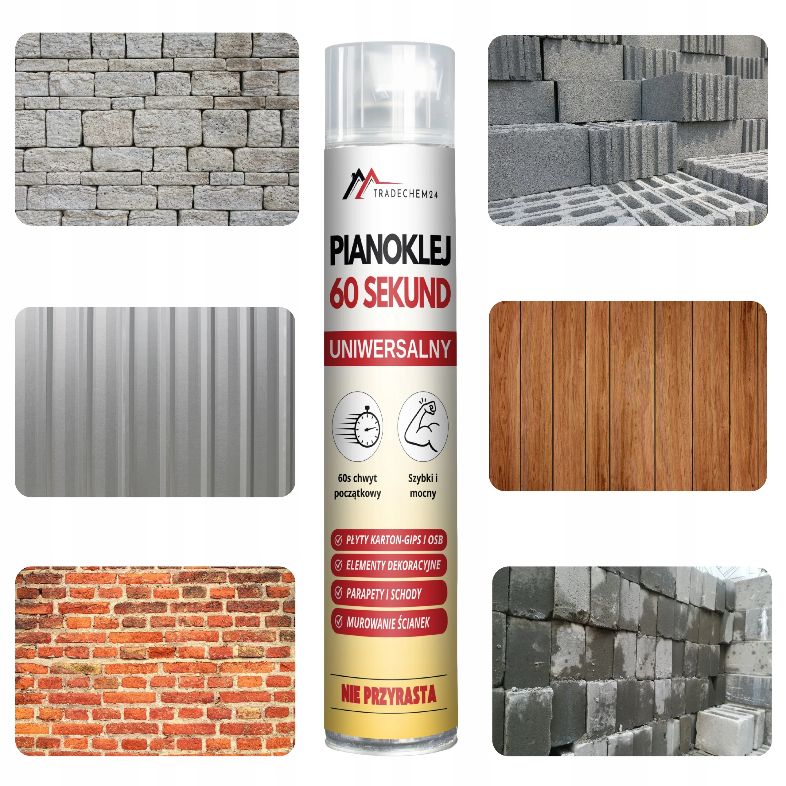 Klej Poliuretanowy Tradechem24 60 sekund Pianoklej Uniwersalny Mocny 750 ml
