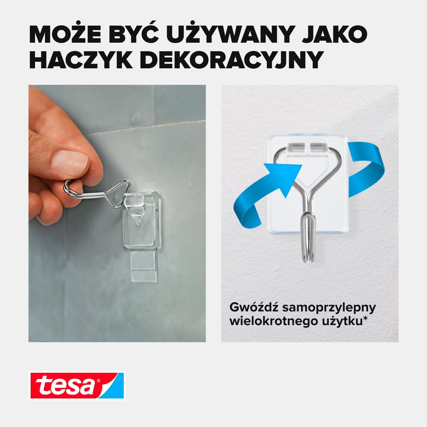 Haczyki Druciane Samoprzylepne Tesa Do Wieszania Przezroczyste 3 szt 0,5 kg