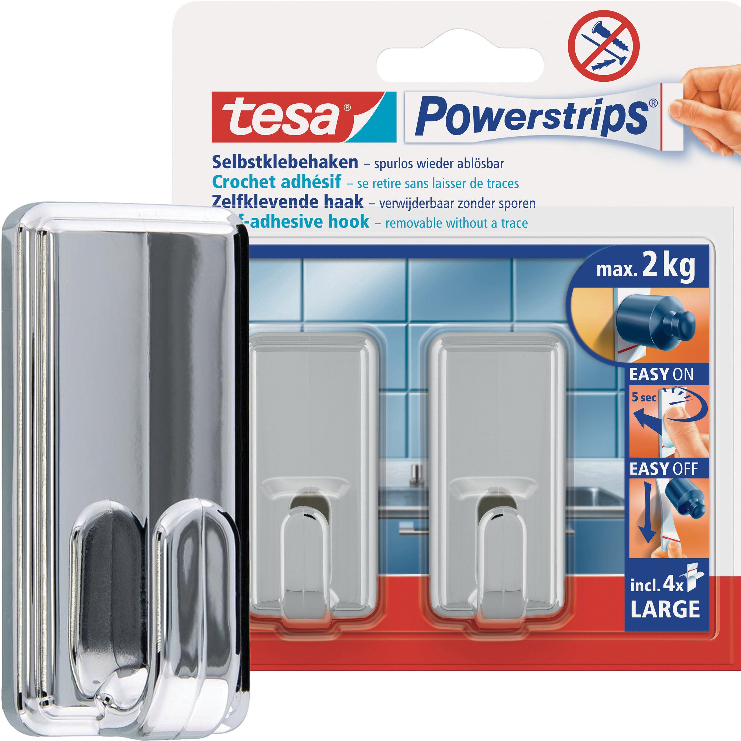 Haczyki Samoprzylepne Do Wieszania Tesa Powerstrips Łazienkowe 2 kg 2 szt
