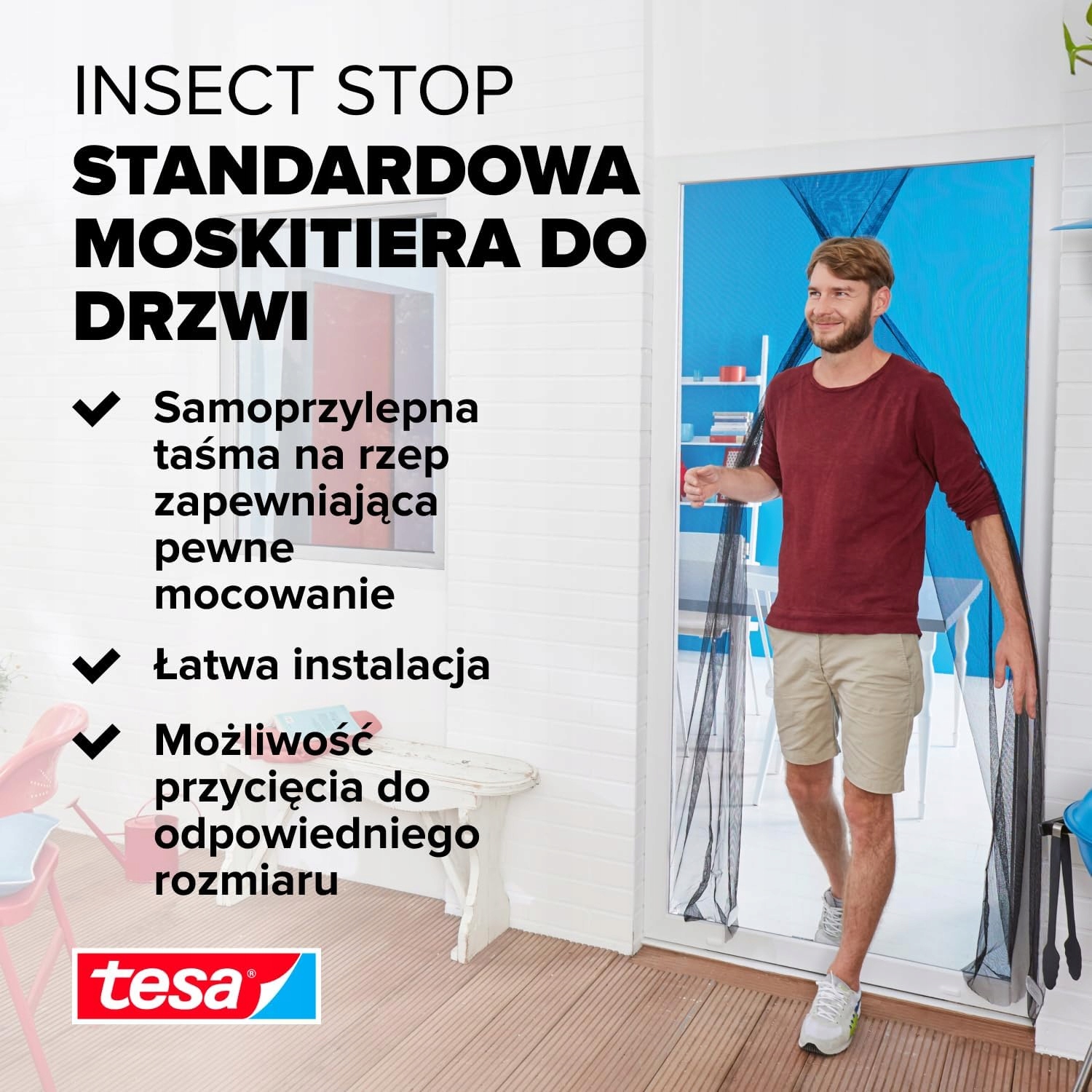 Moskitiera Na Drzwi Balkonowe Tesa Siatka Na Owady 120 x 220 cm Czarna