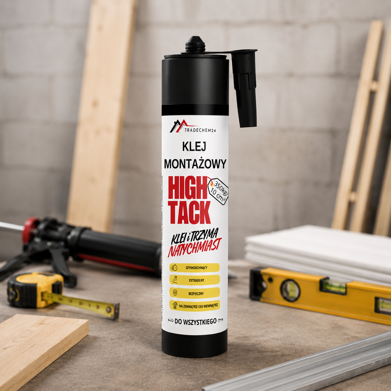 Klej Montażowy Hybrydowy Tradechem24 HIGH TACK Uniwersalny Czarny 290 ml