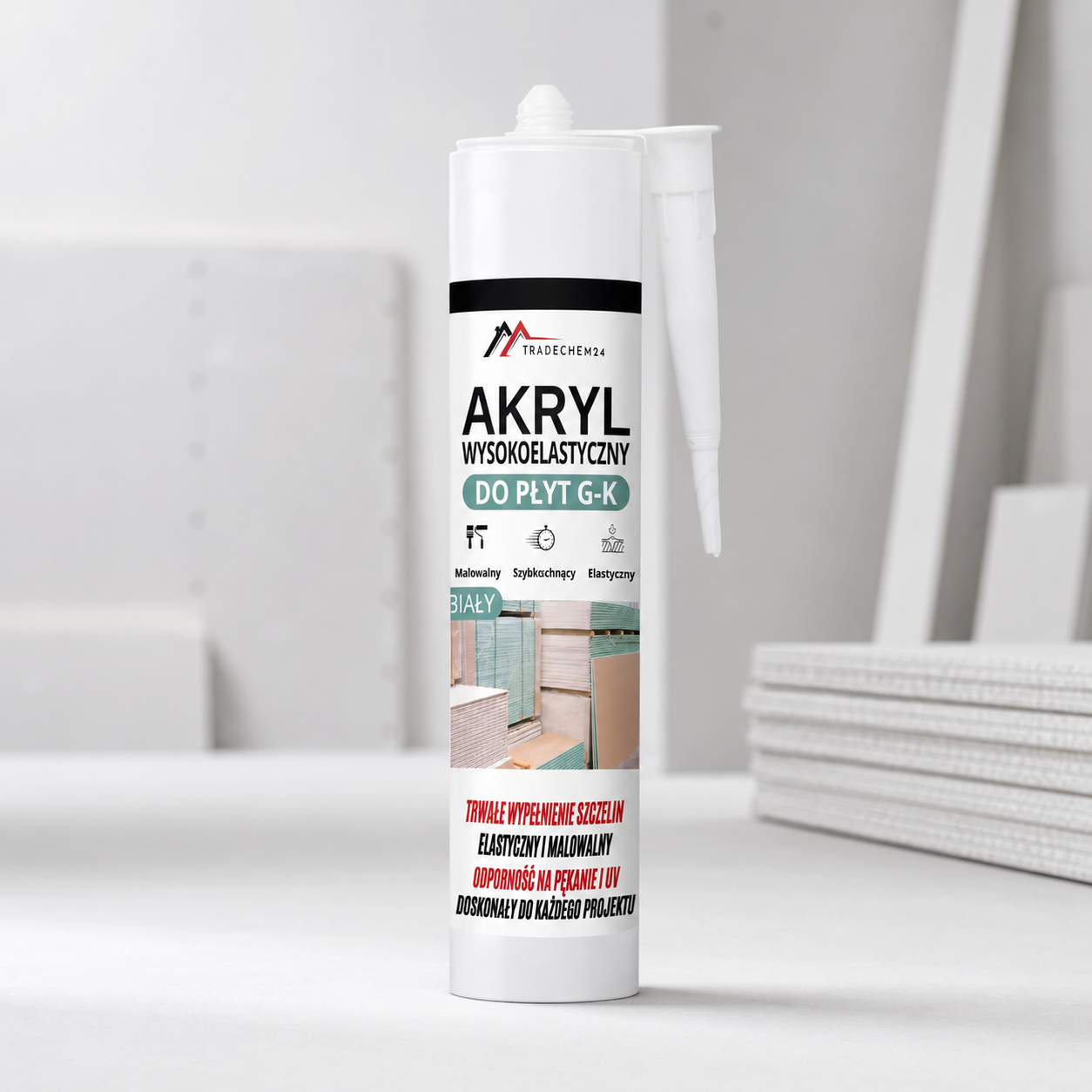 Akryl Do Płyt GK Tradechem24 Uniwersalny Uszczelniacz Akrylowy Biały 300 ml