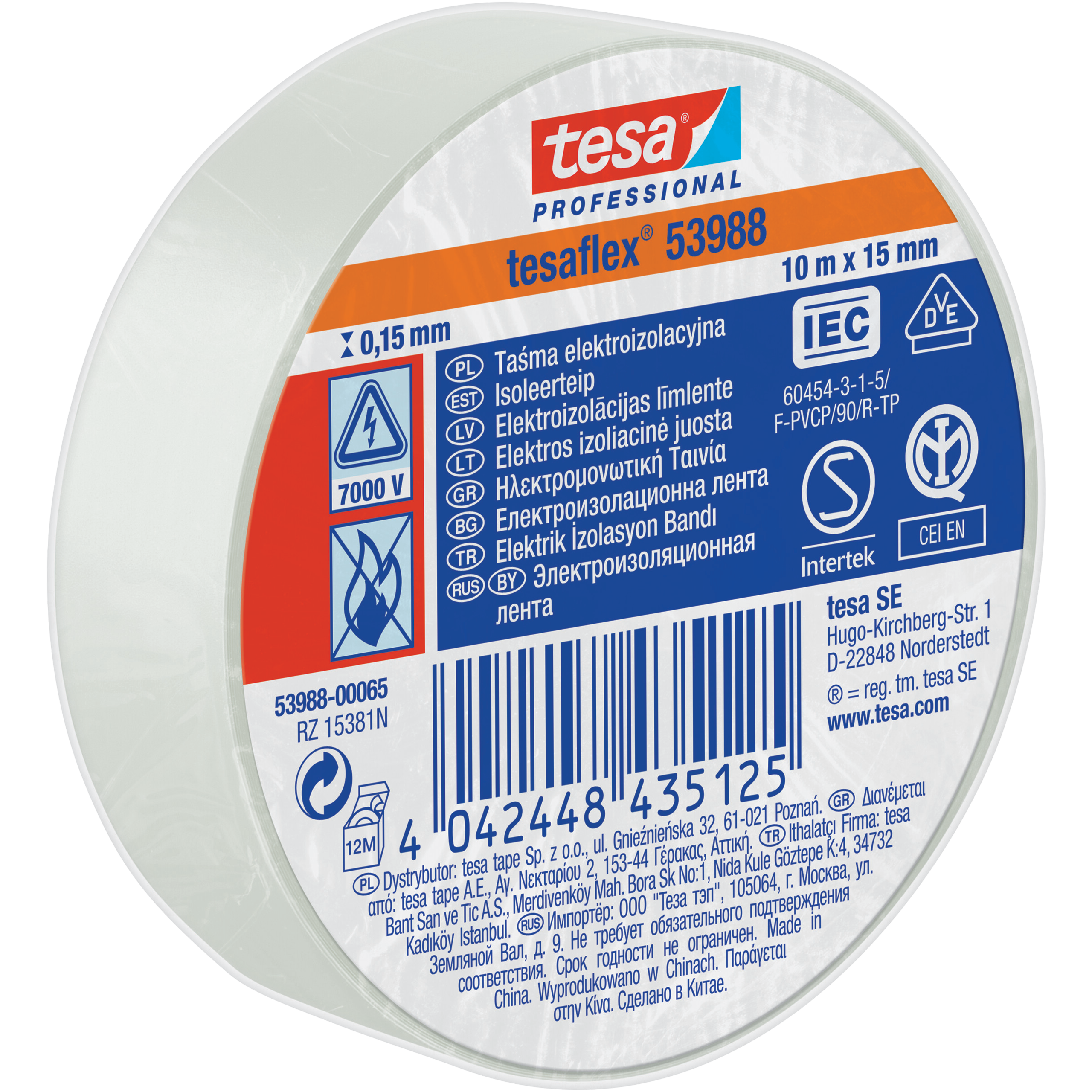 Taśma Izolacyjna PCV Tesa Mocna Samoprzylepna Izolacja 15mm x 10m Biała