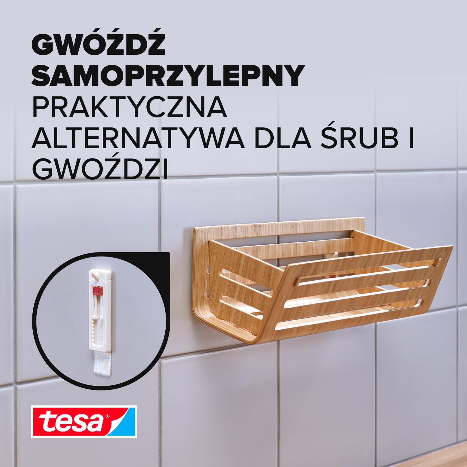 Haczyki Samoprzylepne Tesa Gwóźdź Regulowany do Dekoracji Płytek Metalu 3kg