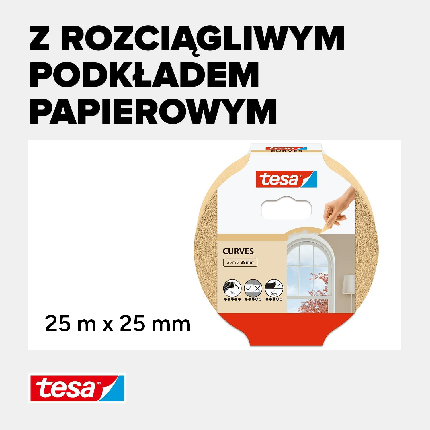 Taśma Malarska Papierowa Maskująca Tesa Do Krzywizn Elastyczna 25 m x 25 mm