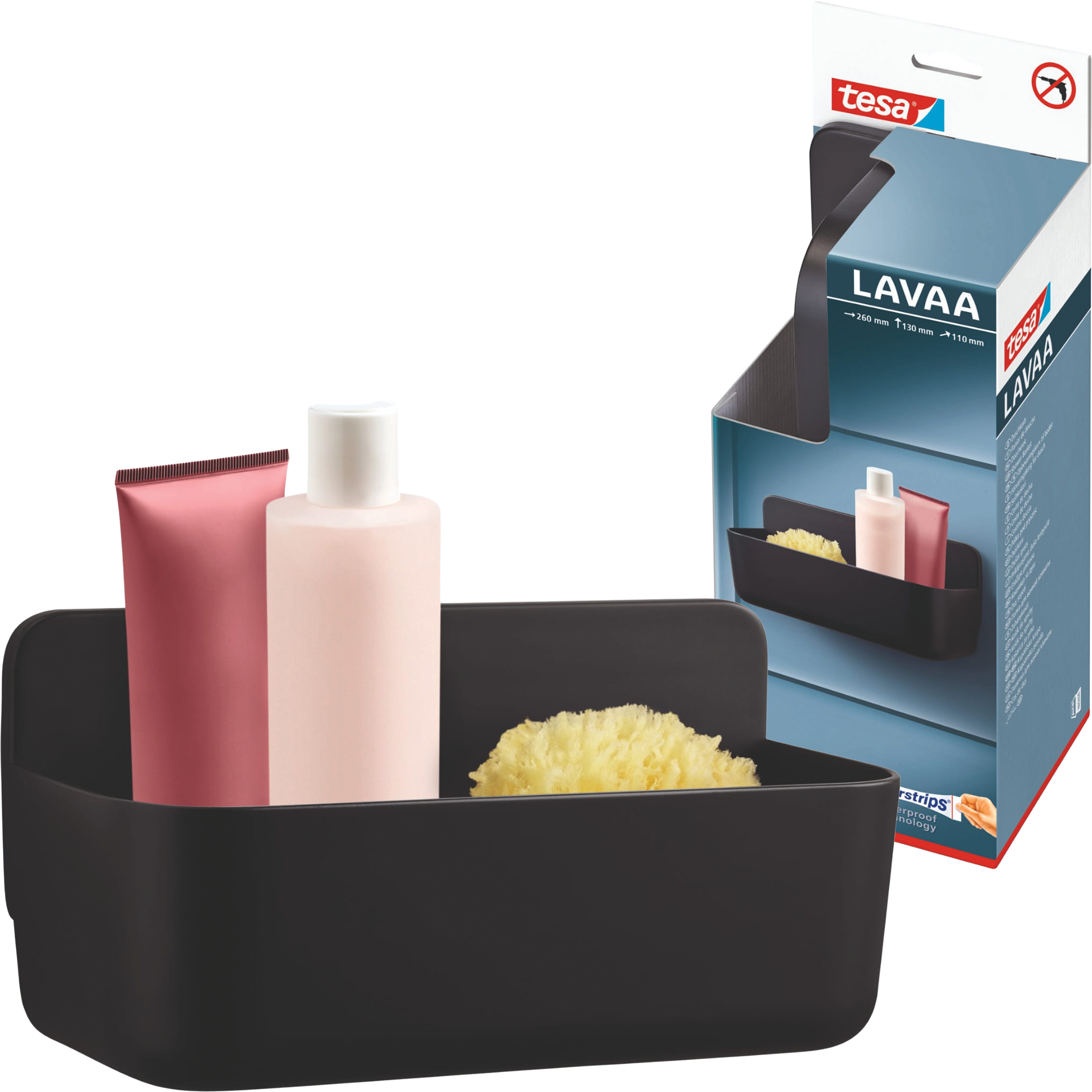 Półka Łazienkowa Samoprzylepna TESA LAVAA Koszyk Pod Prysznic Czarny