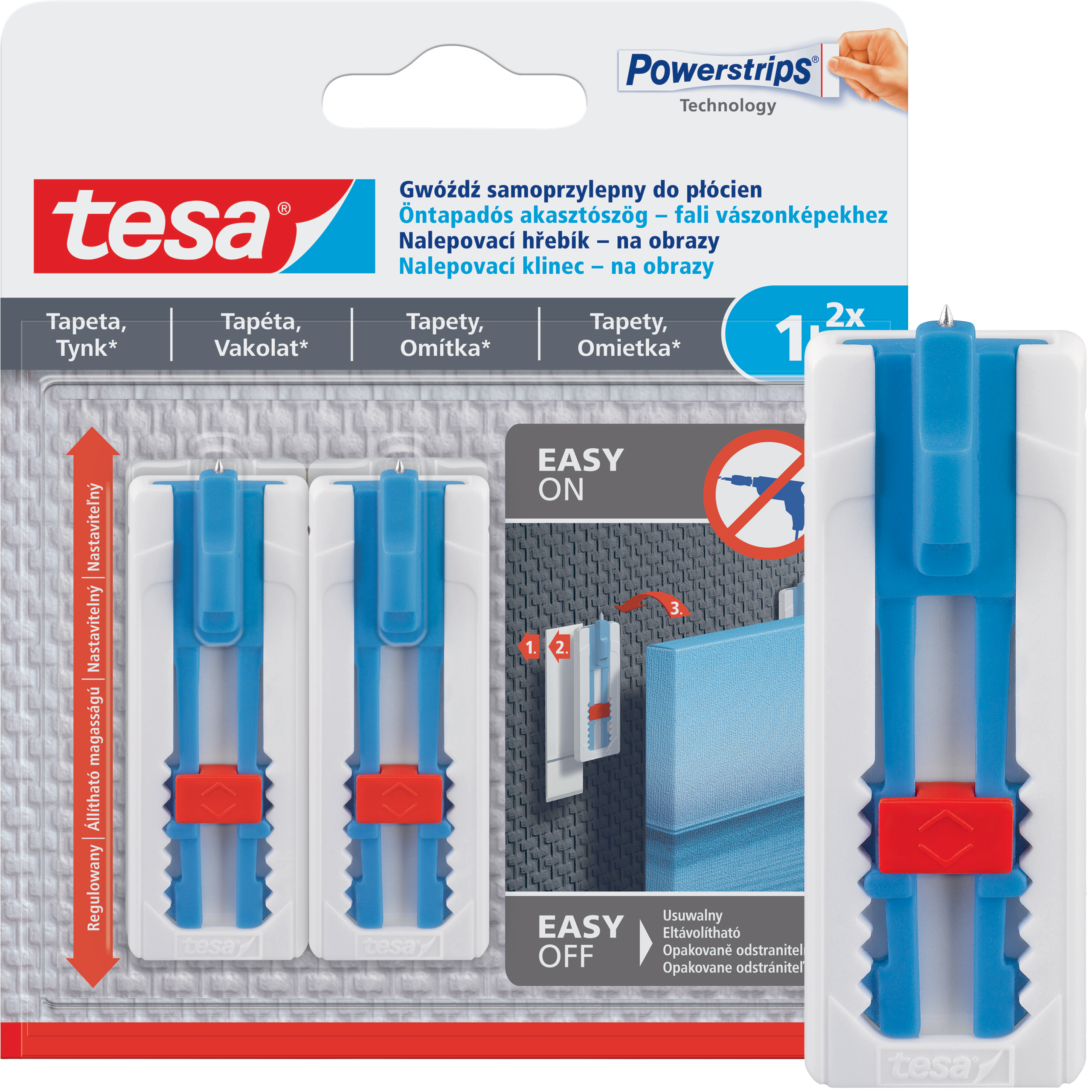 Haczyki Samoprzylepne Tesa Gwóźdź do Obrazów Regulowany do Tynku Tapet 1kg