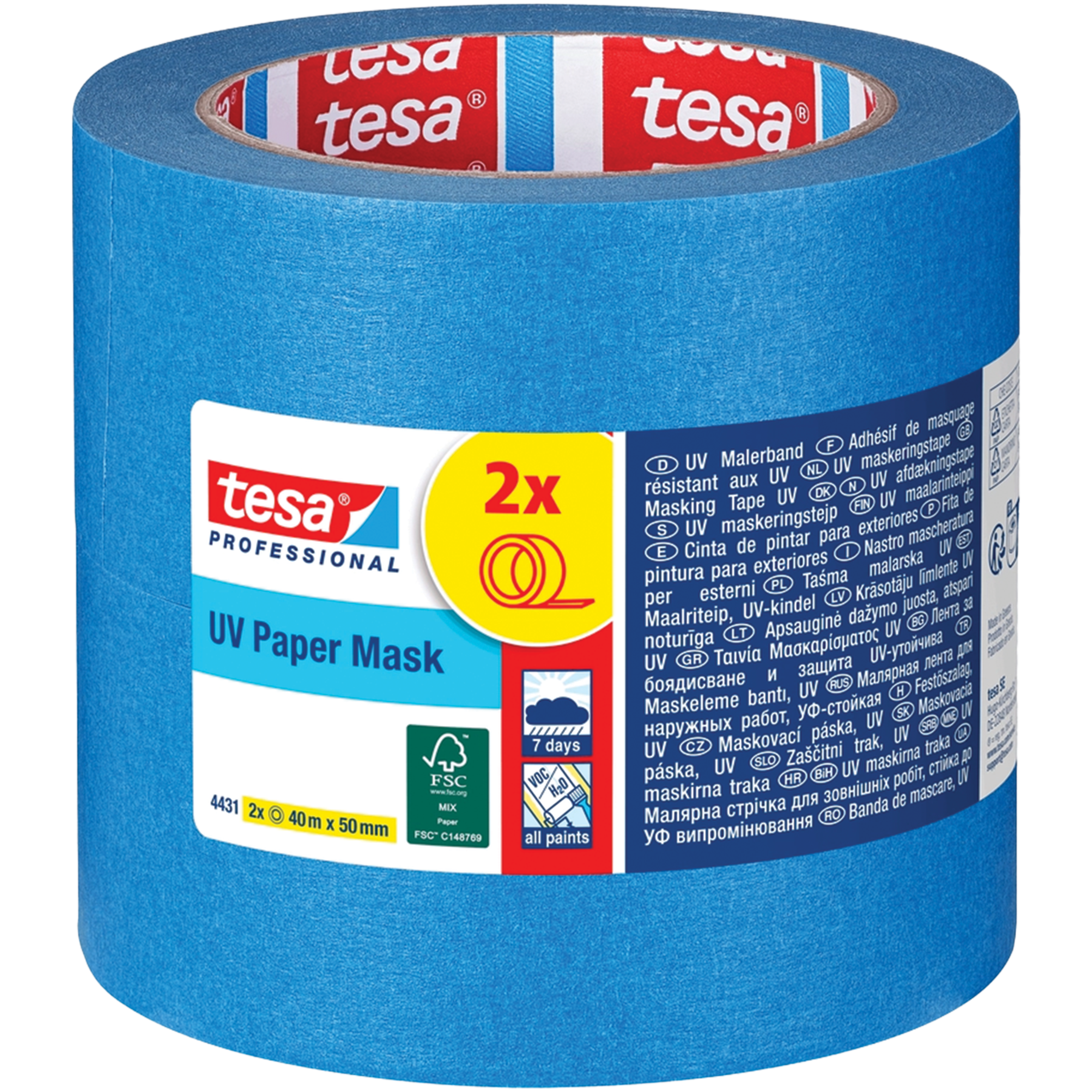 Taśma Malarska Papierowa Maskująca Tesa UV Tape 2x 50 mm x 40m Niebieska