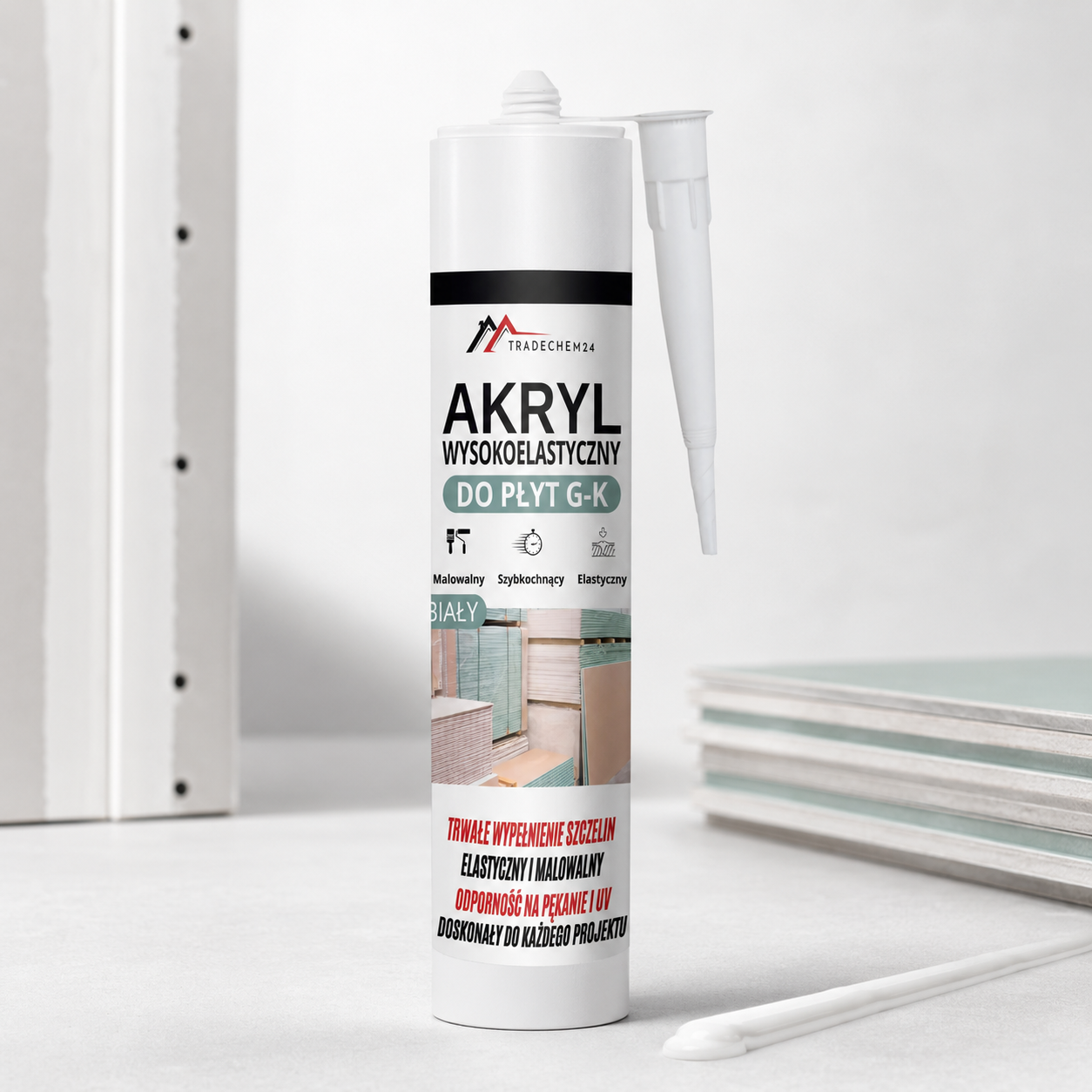 Akryl Do Płyt GK Tradechem24 Uniwersalny Uszczelniacz Akrylowy Biały 300 ml
