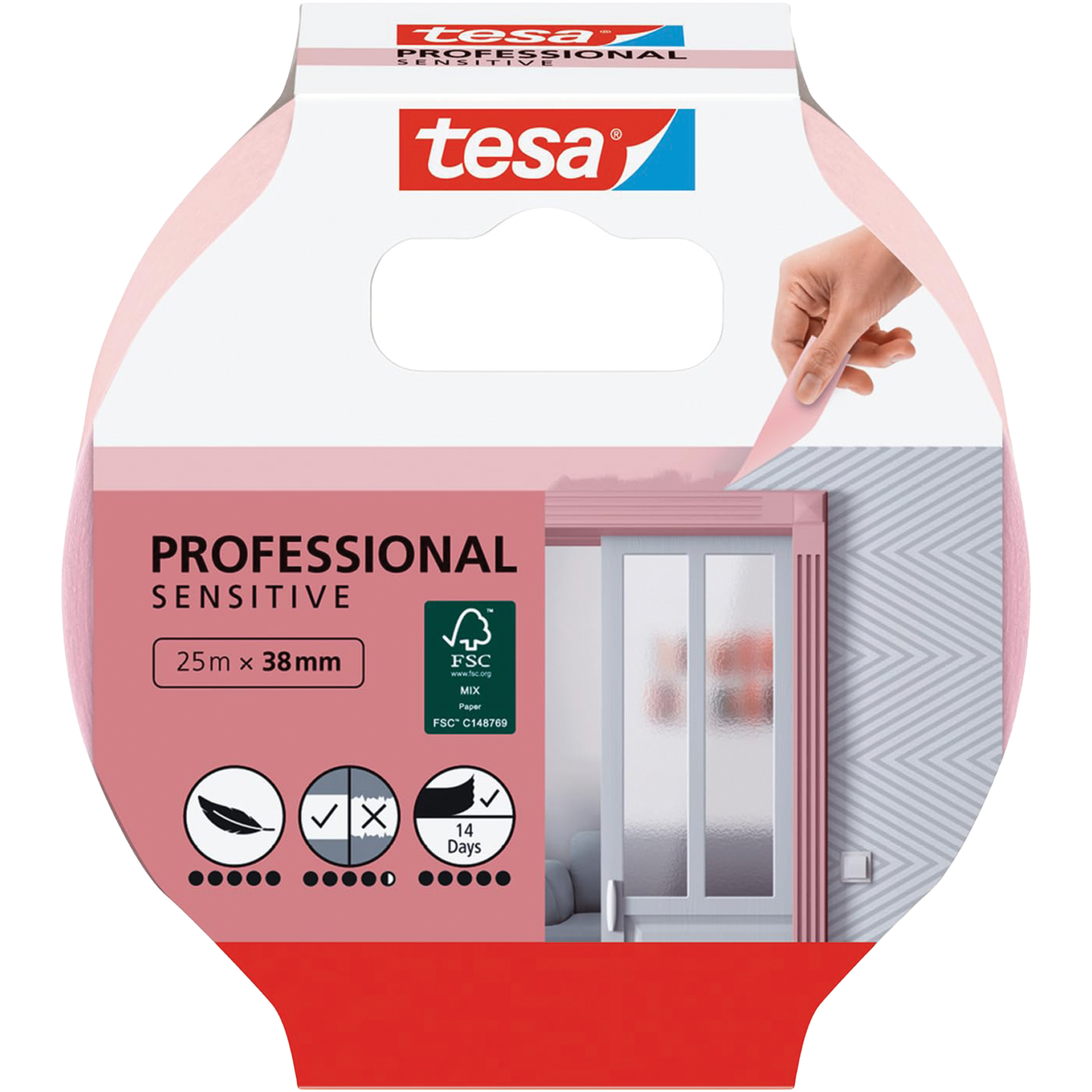 Taśma Malarska Papierowa Maskująca Tesa Sensitive 25 mm x 38 m Różowa