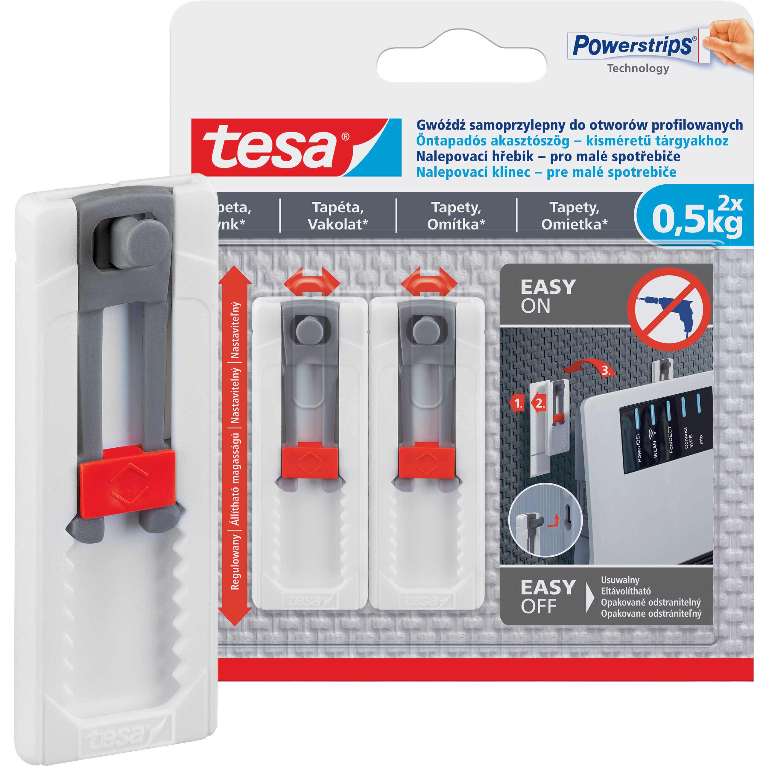 Haczyki Samoprzylepne Tesa Gwóźdź Na Otwory Profilowane Tapeta Tynk 0,5kg