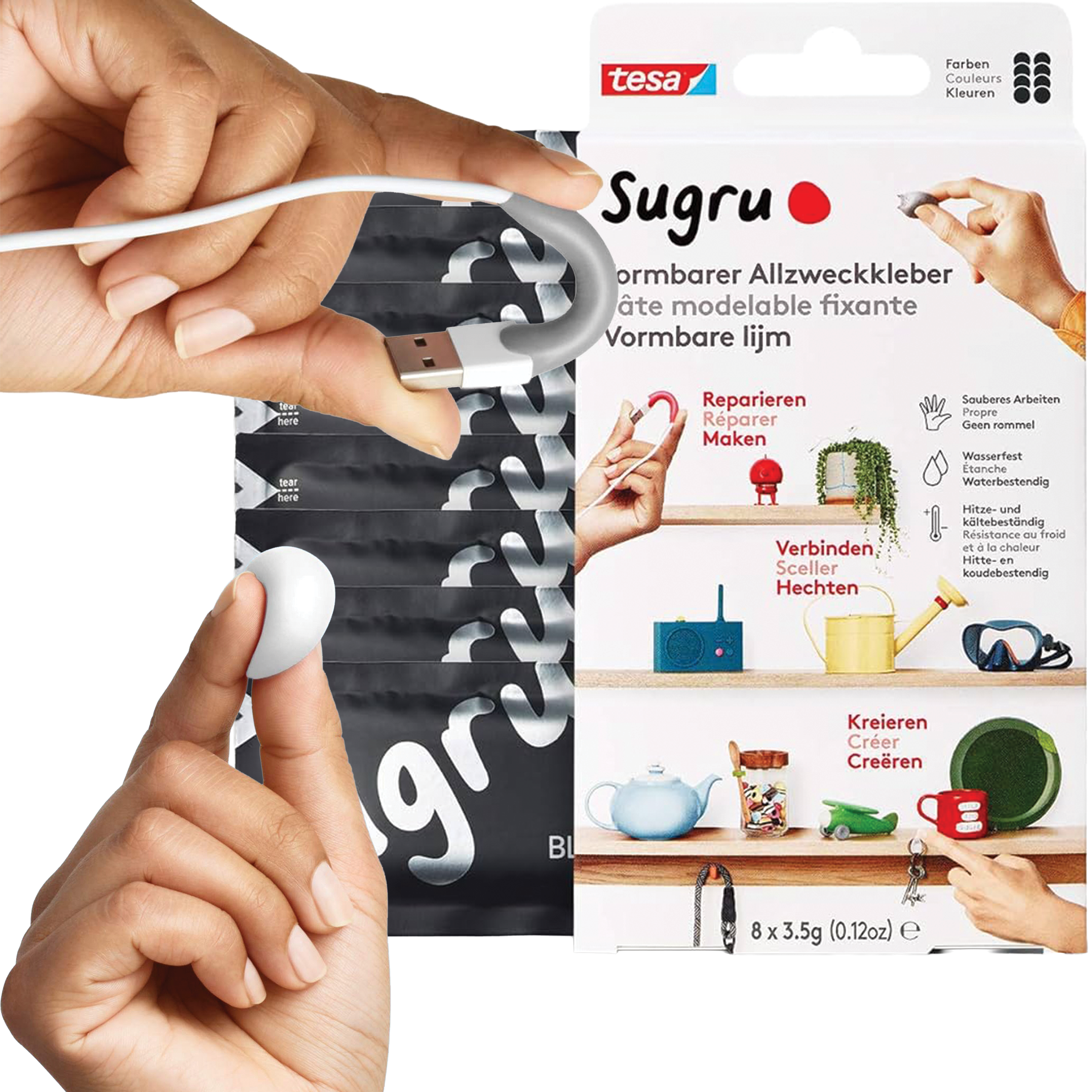 Klej Formowalny Uniwersalny Tesa Sugru Masa Naprawcza Czarna 8 szt 3,5 g