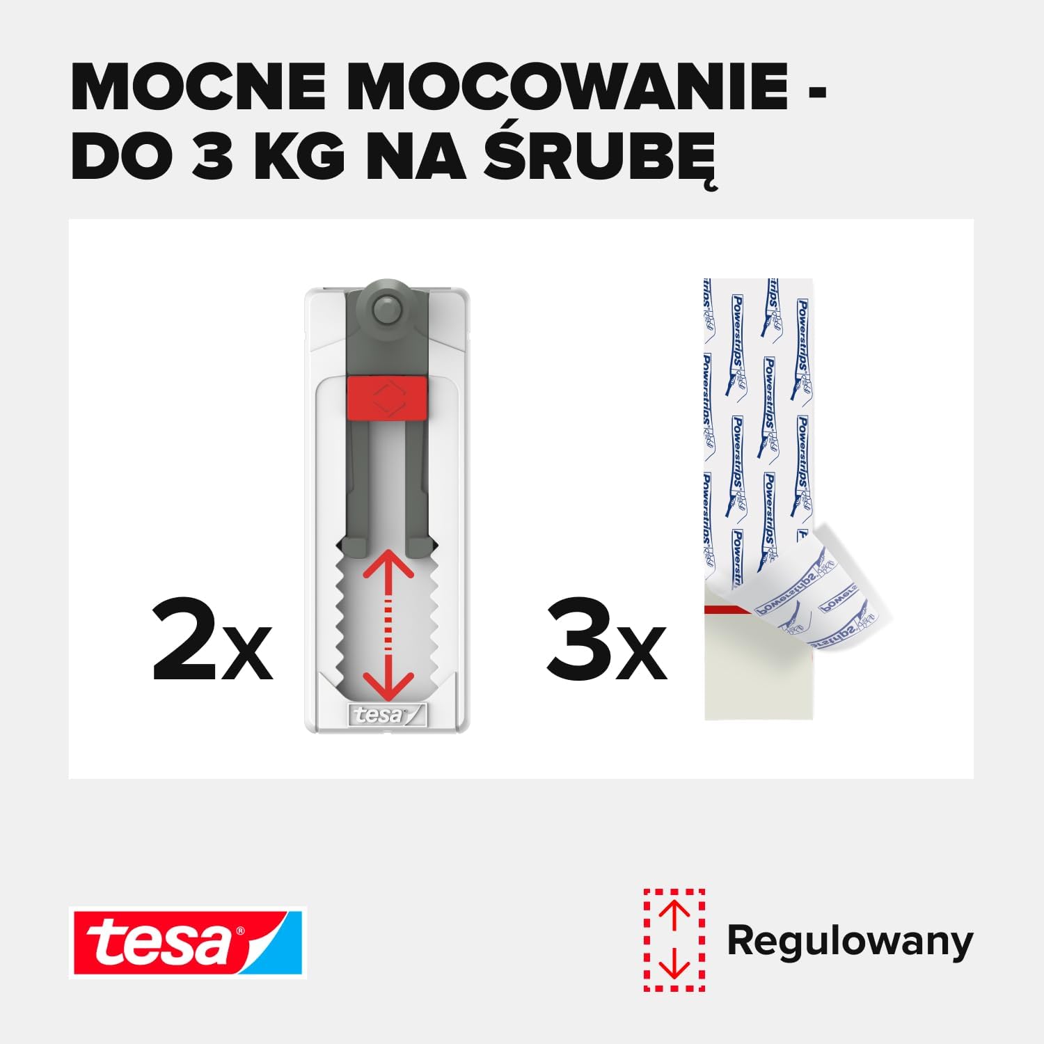 Haczyki Samoprzylepne Tesa Śruba Regulowana Do Płytek Metalu 2 szt 3 kg