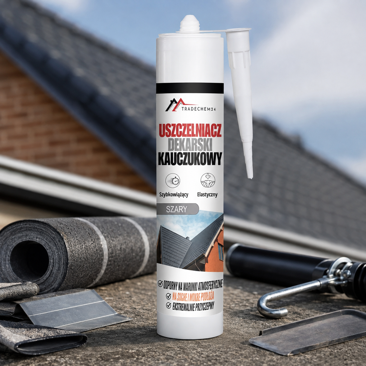 Uszczelniacz Dekarski Kauczukowy Tradechem24 Do Dachów Papy Szary 300 ml
