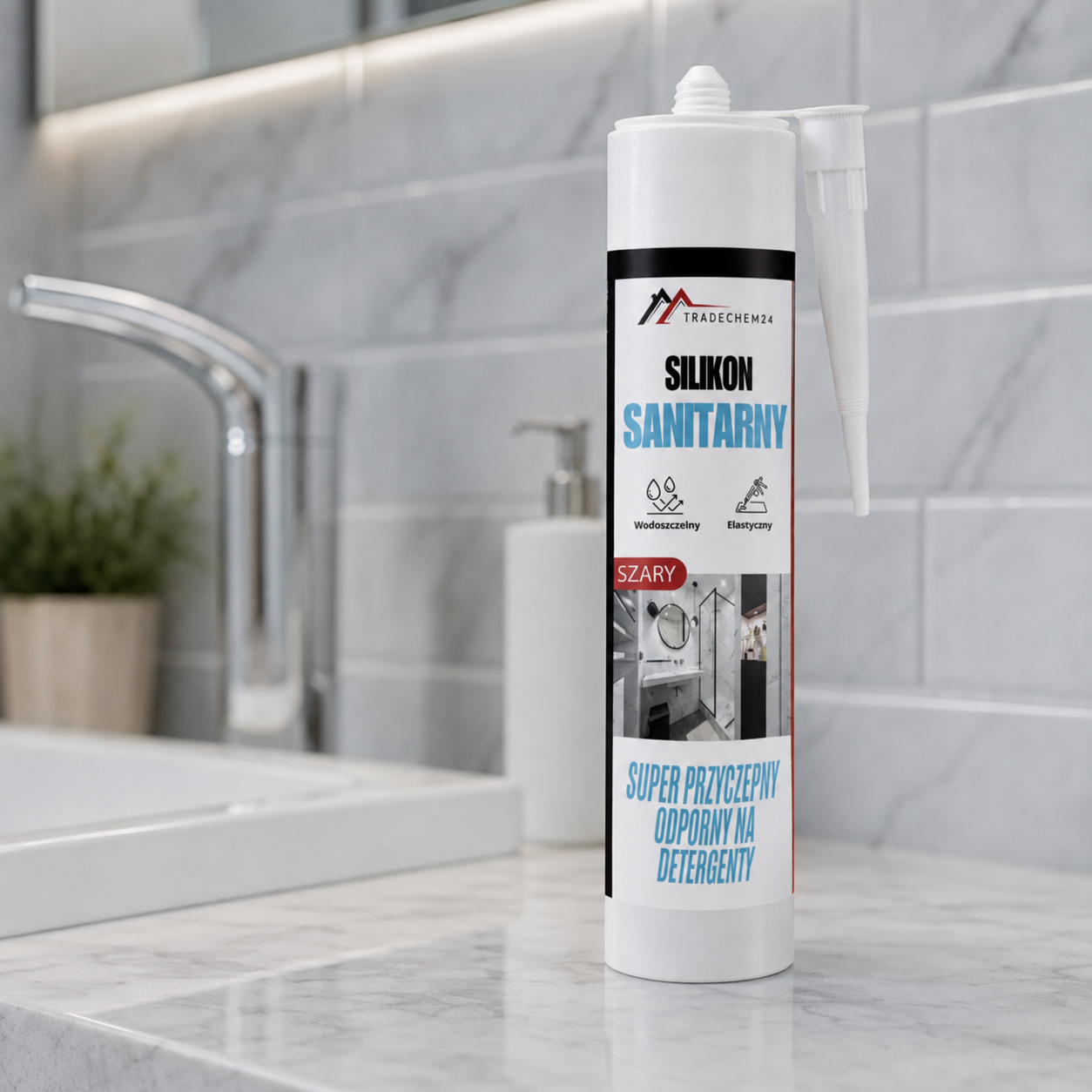 Silikon Sanitarny Tradechem24 Uniwersalny Uszczelniacz Szary 300 ml