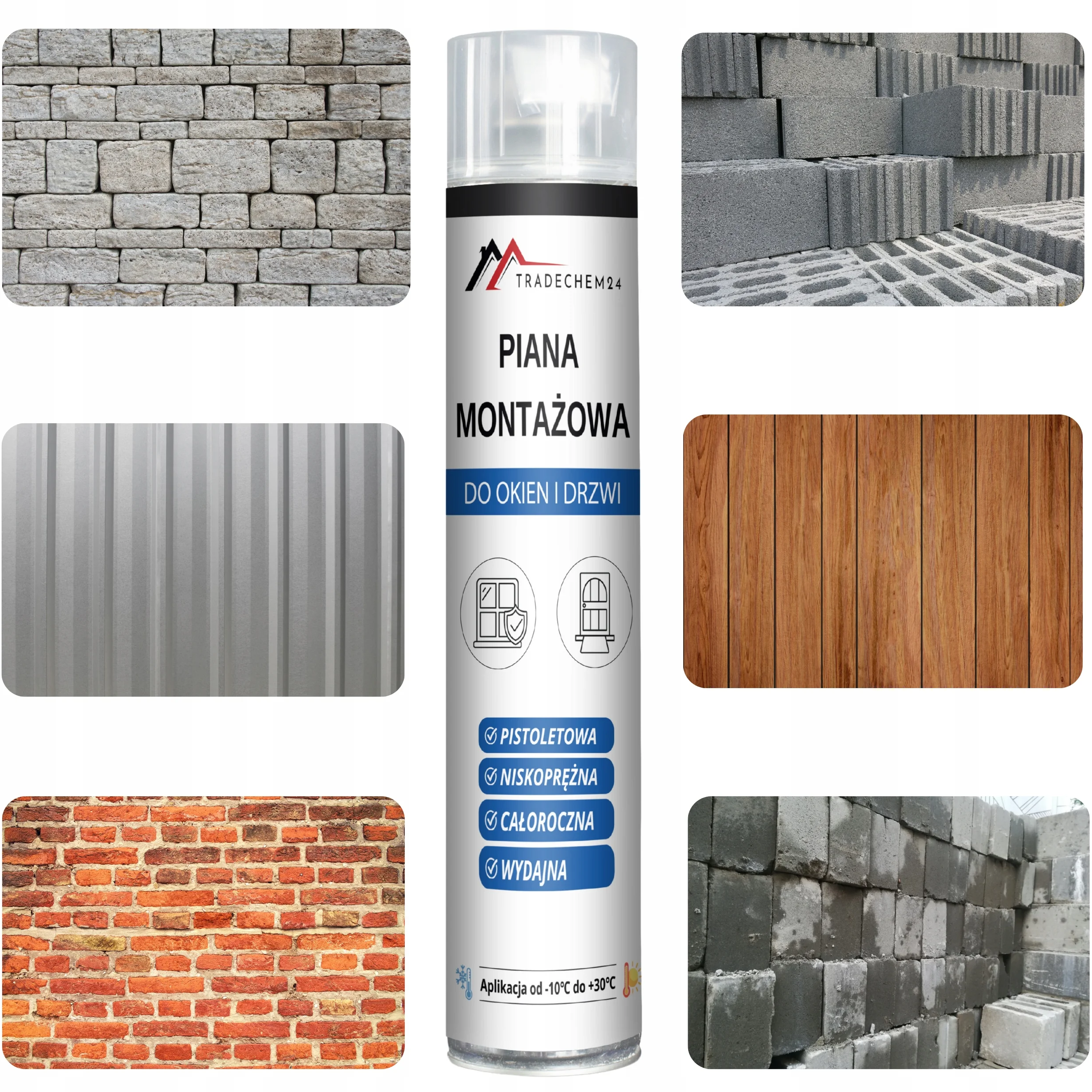 Piana Montażowa Pistoletowa Tradechem24 Pianka PU Do Okien Drzwi 750ml