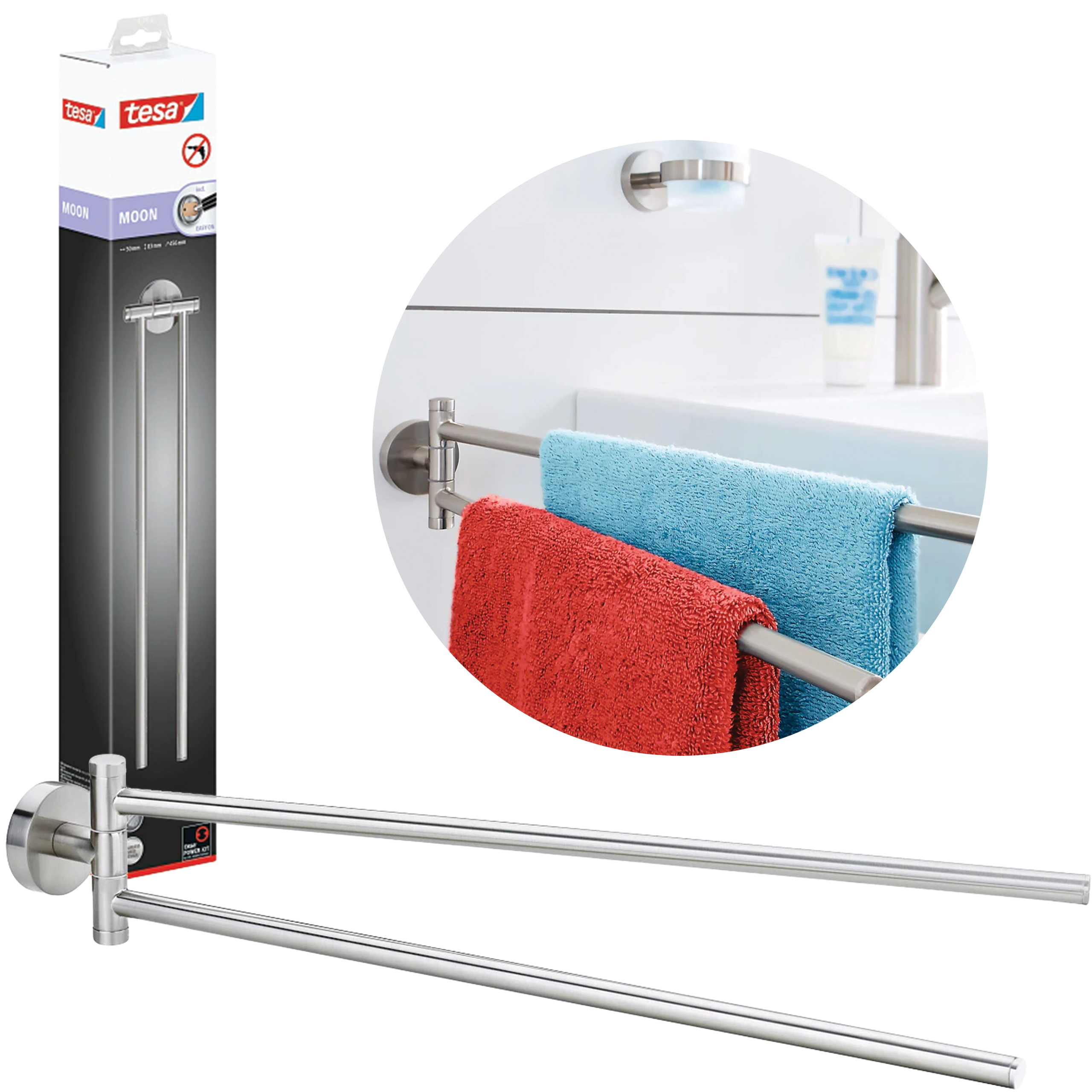Wieszak Łazienkowy Na Ręcznik Samoprzylepny Tesa MOON Ruchomy Metalowy