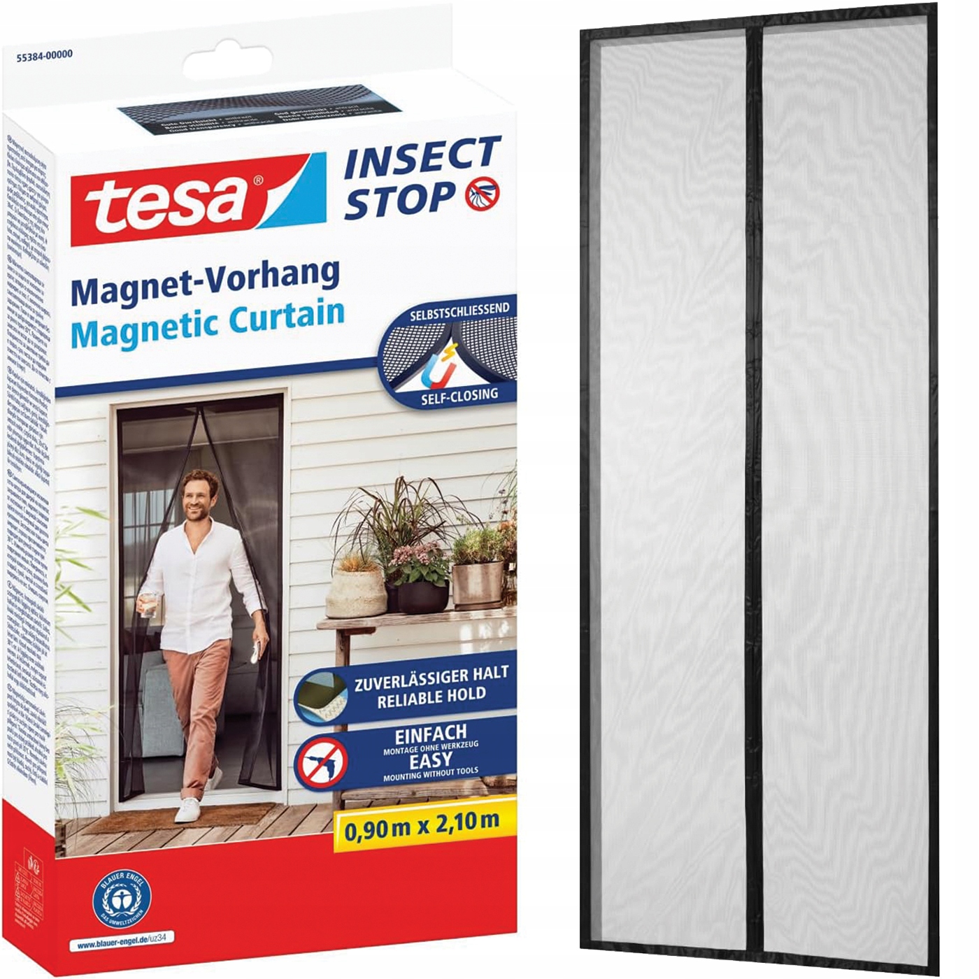 Moskitiera Magnetyczna Tesa Siatka Do Drzwi z Magnesami 90 x 210 cm Czarna