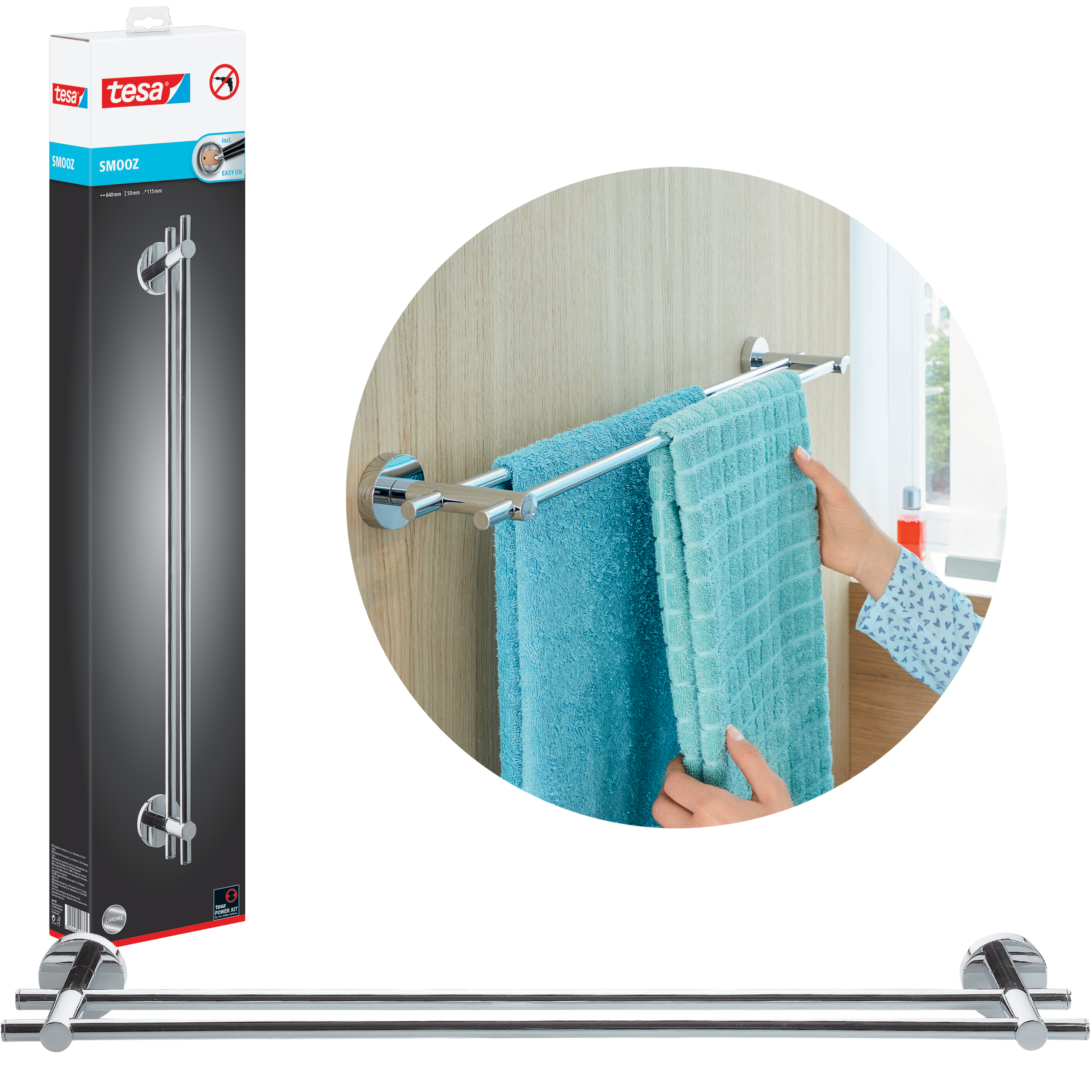 Reling Wieszak Na Ręczniki Tesa SMOOZ Do Łazienki Chromowany Metalowy