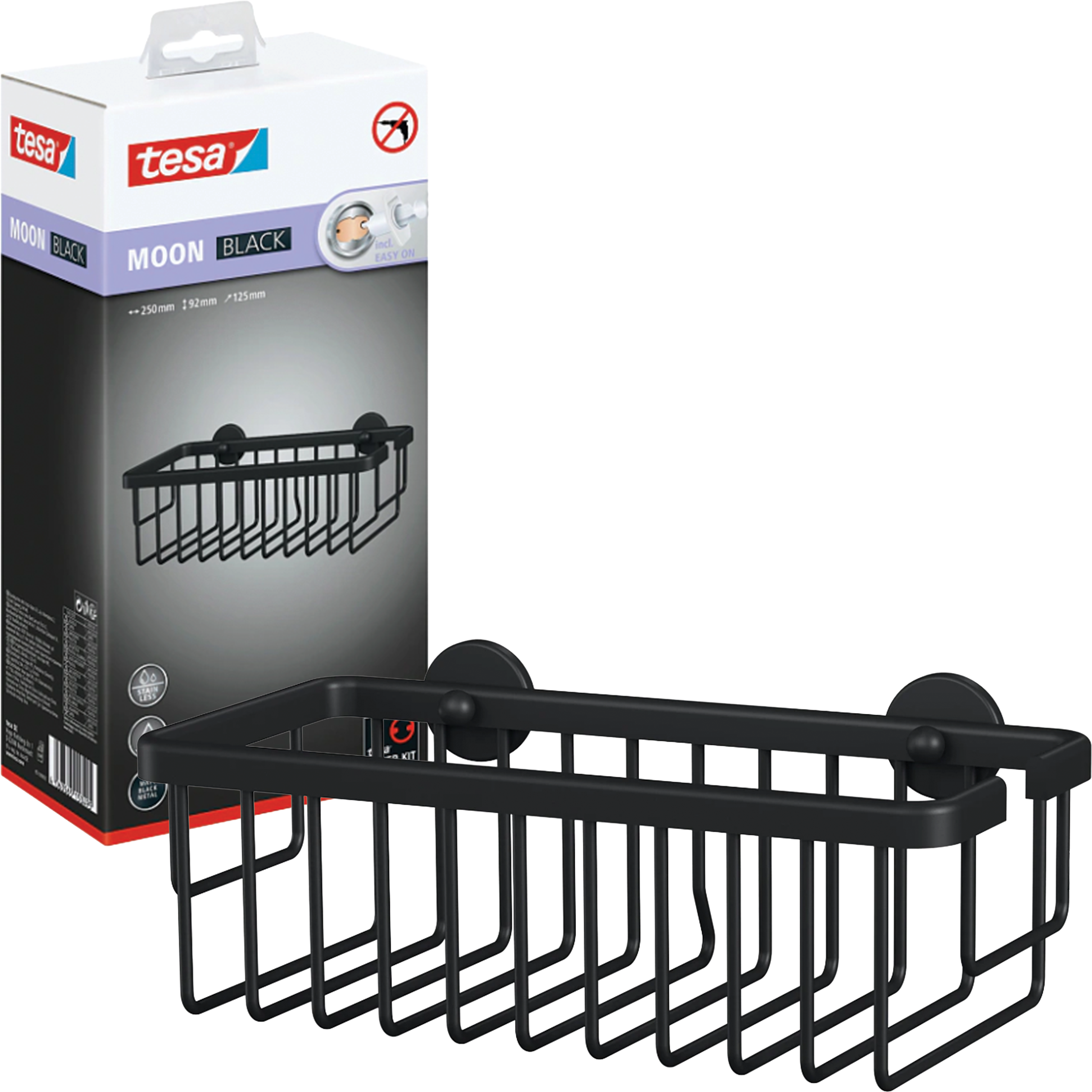 Półka Łazienkowa Samoprzylepna Wisząca Tesa MOON BLACK Koszyk Pod Prysznic