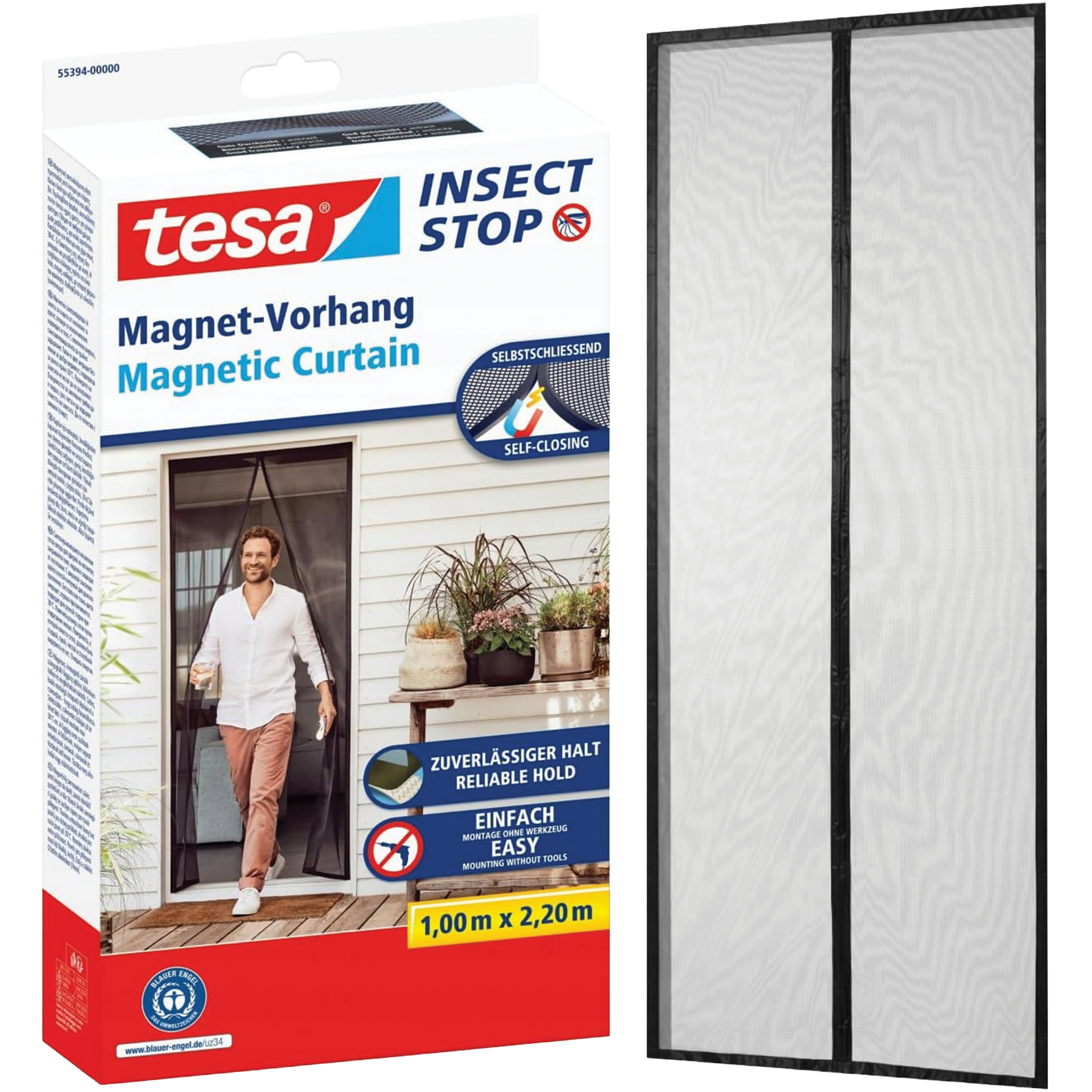 Moskitiera Magnetyczna Tesa Siatka Na Drzwi z Magnesami 100 x 220 cm Czarna