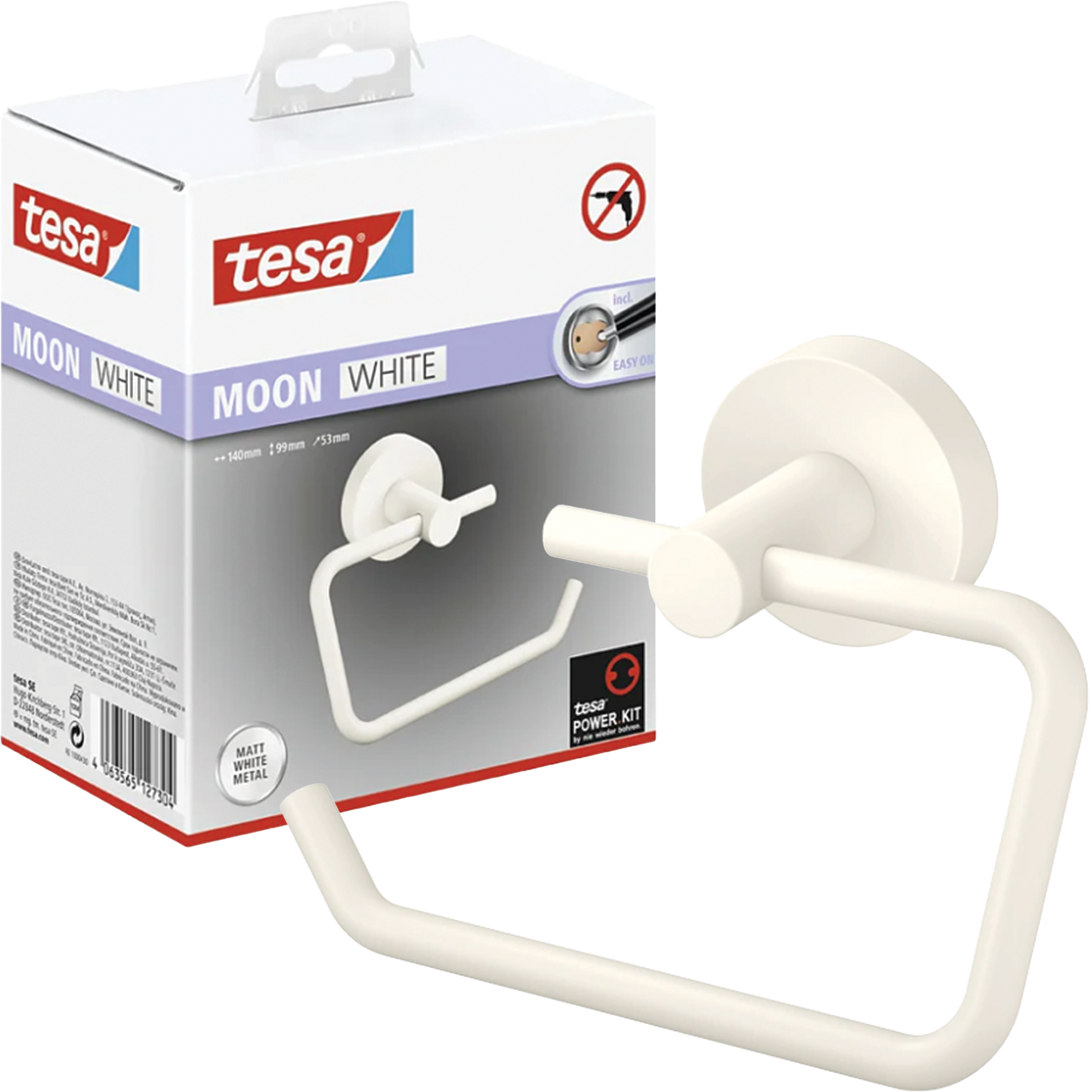 Uchwyt Na Papier Toaletowy Samoprzylepny Wiszący Tesa MOON WHITE Metalowy