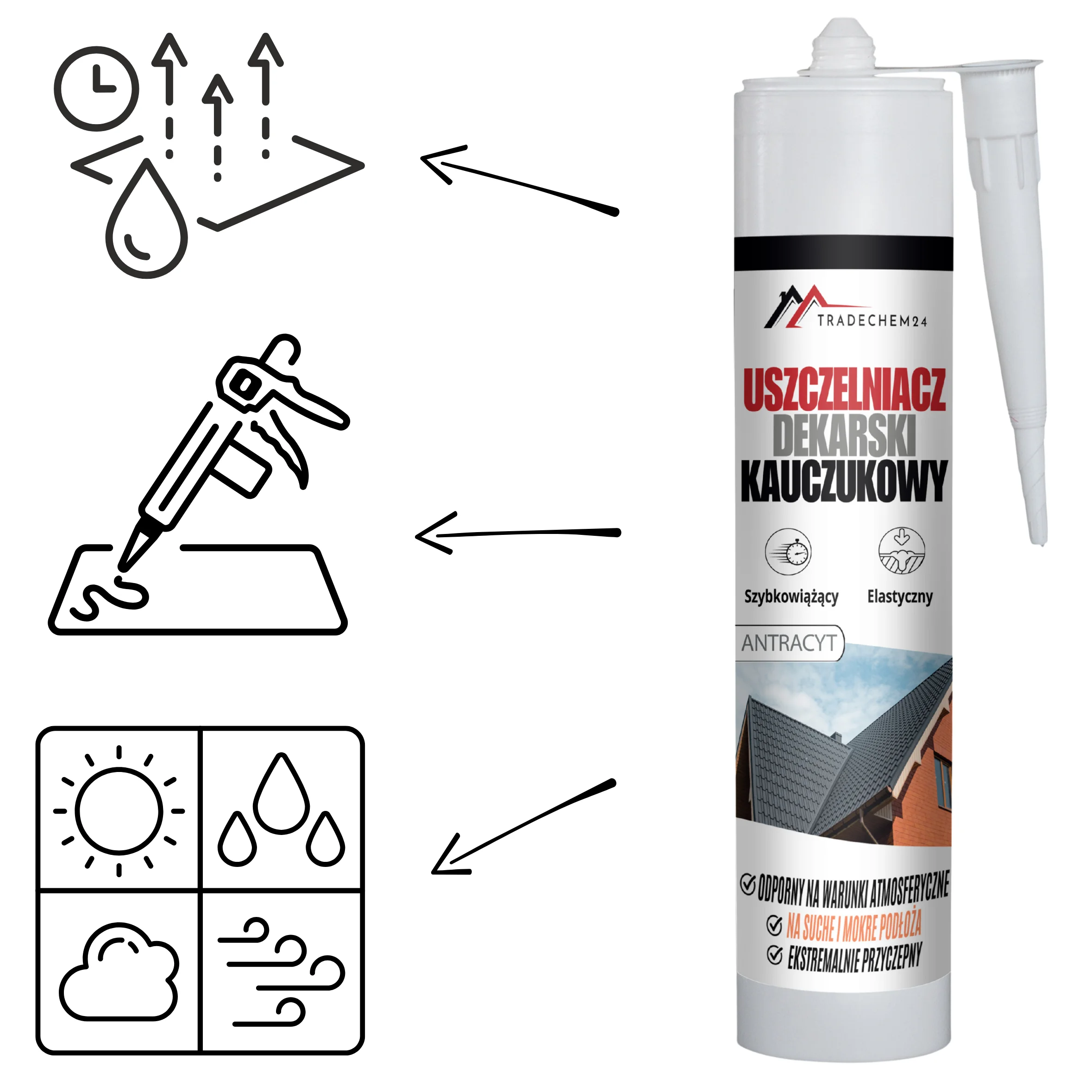 Uszczelniacz Dekarski Kauczukowy Tradechem24 Do Dachów Antracyt 300 ml