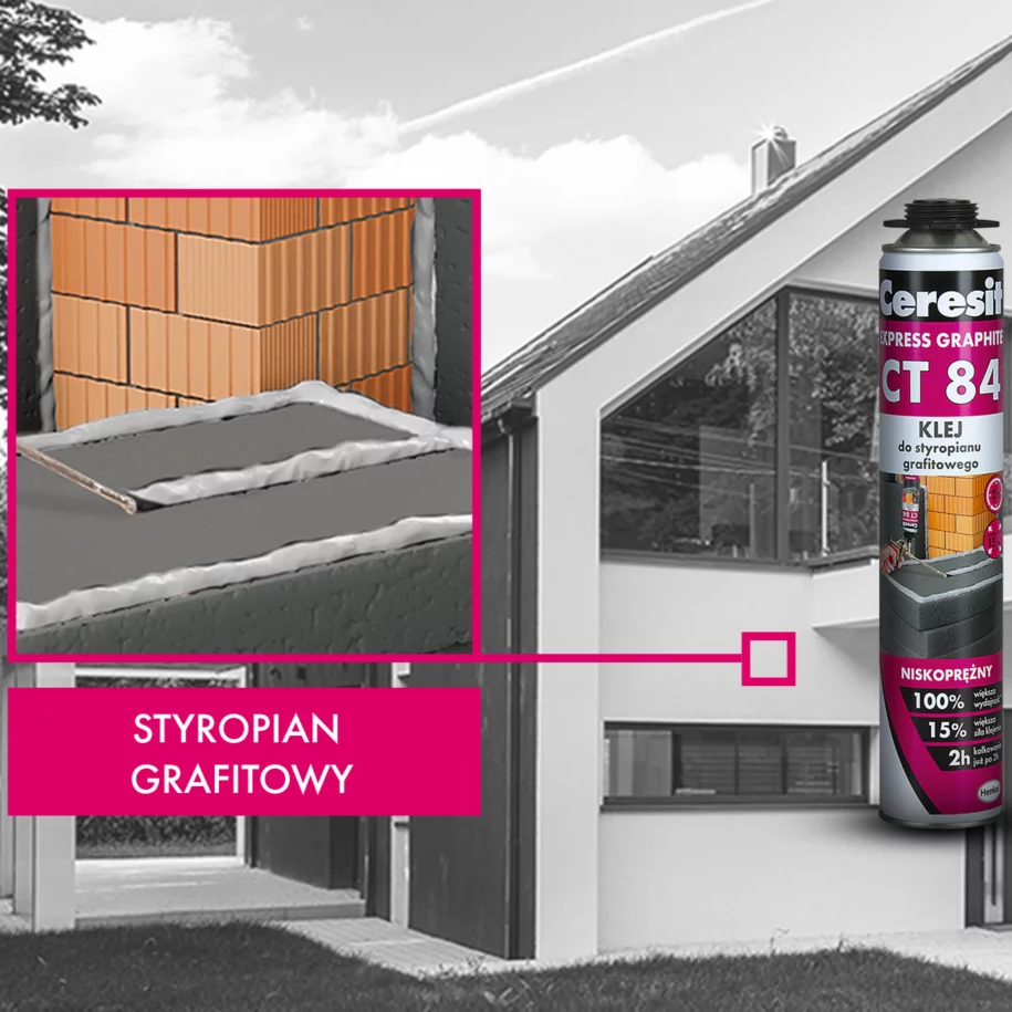 Klej Do Styropianu Grafitowego Ceresit CT84 Piana Mocny Pianoklej 850 ml