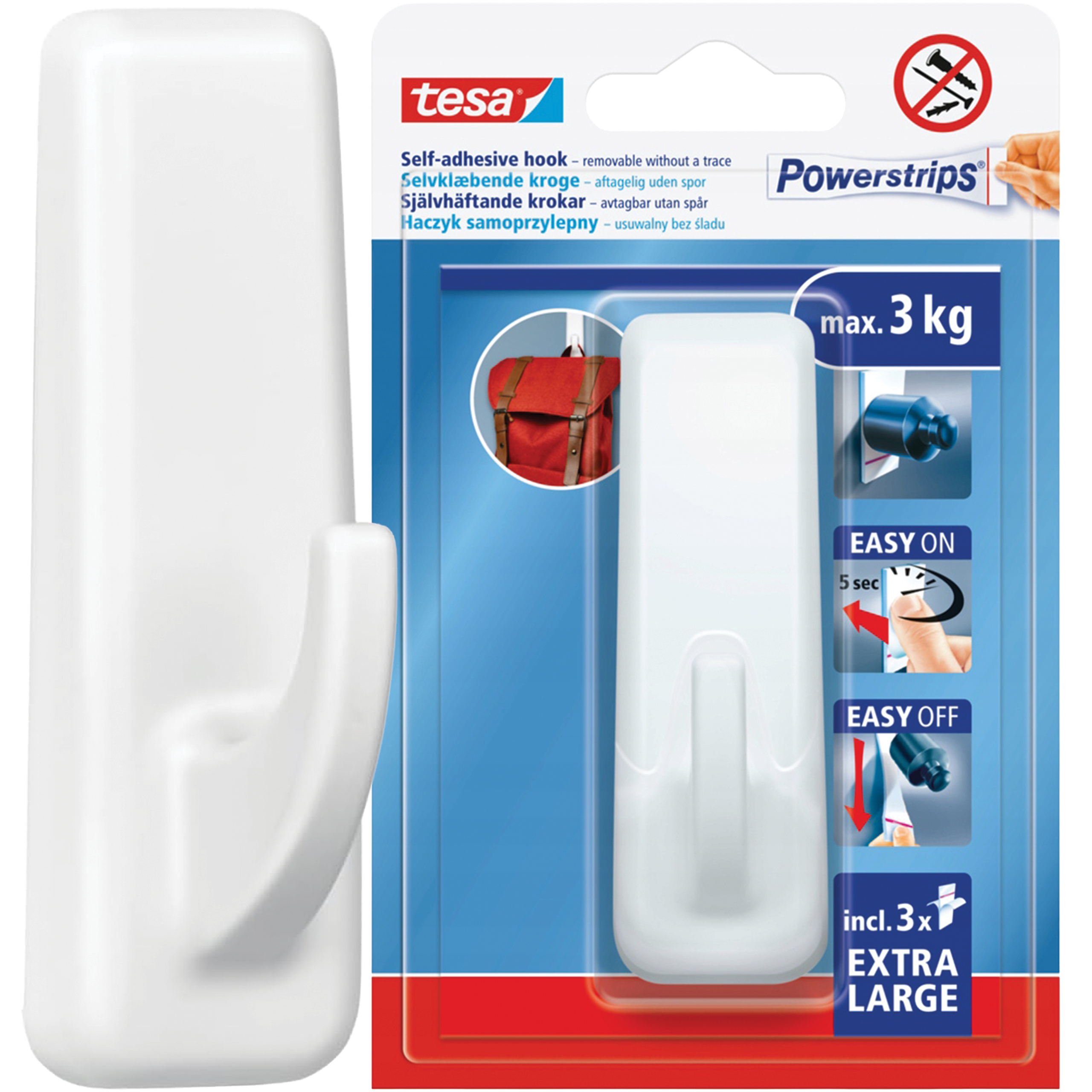 Haczyk Samoprzylepny Tesa Do Wieszania Dekoracji Ozdób Biały Kwadratowy 3kg